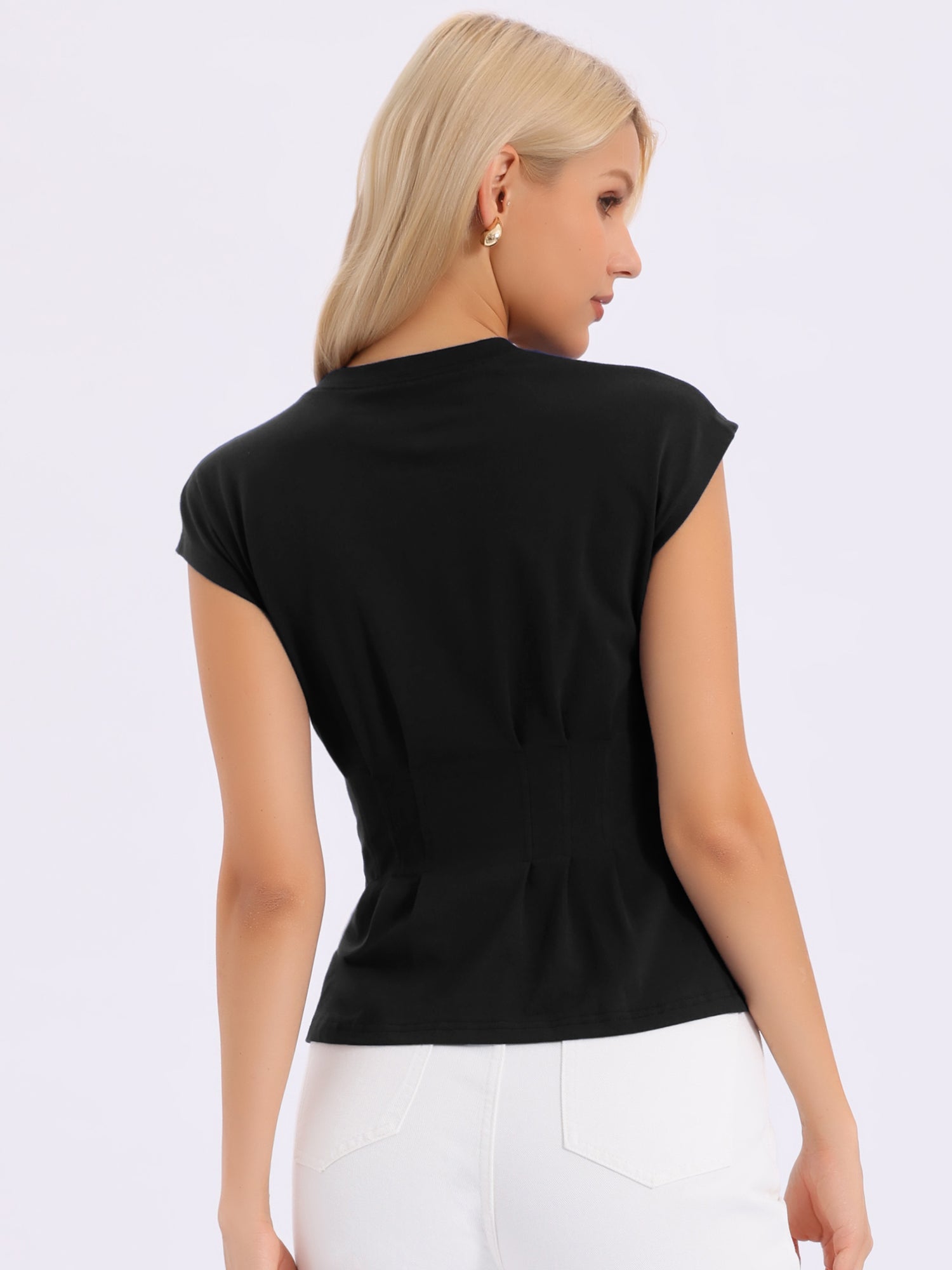 Cotton Cap Sleeve Crew Neck Business Work Peplum Blouse