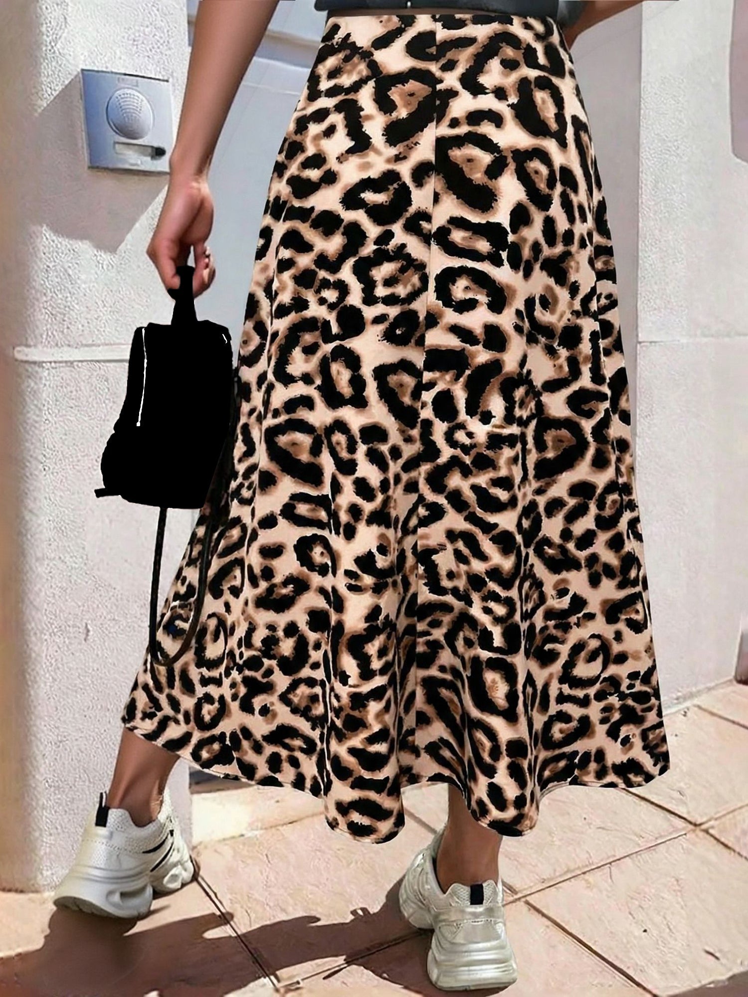 Leopard Print Casual A-Line Midi Skirt