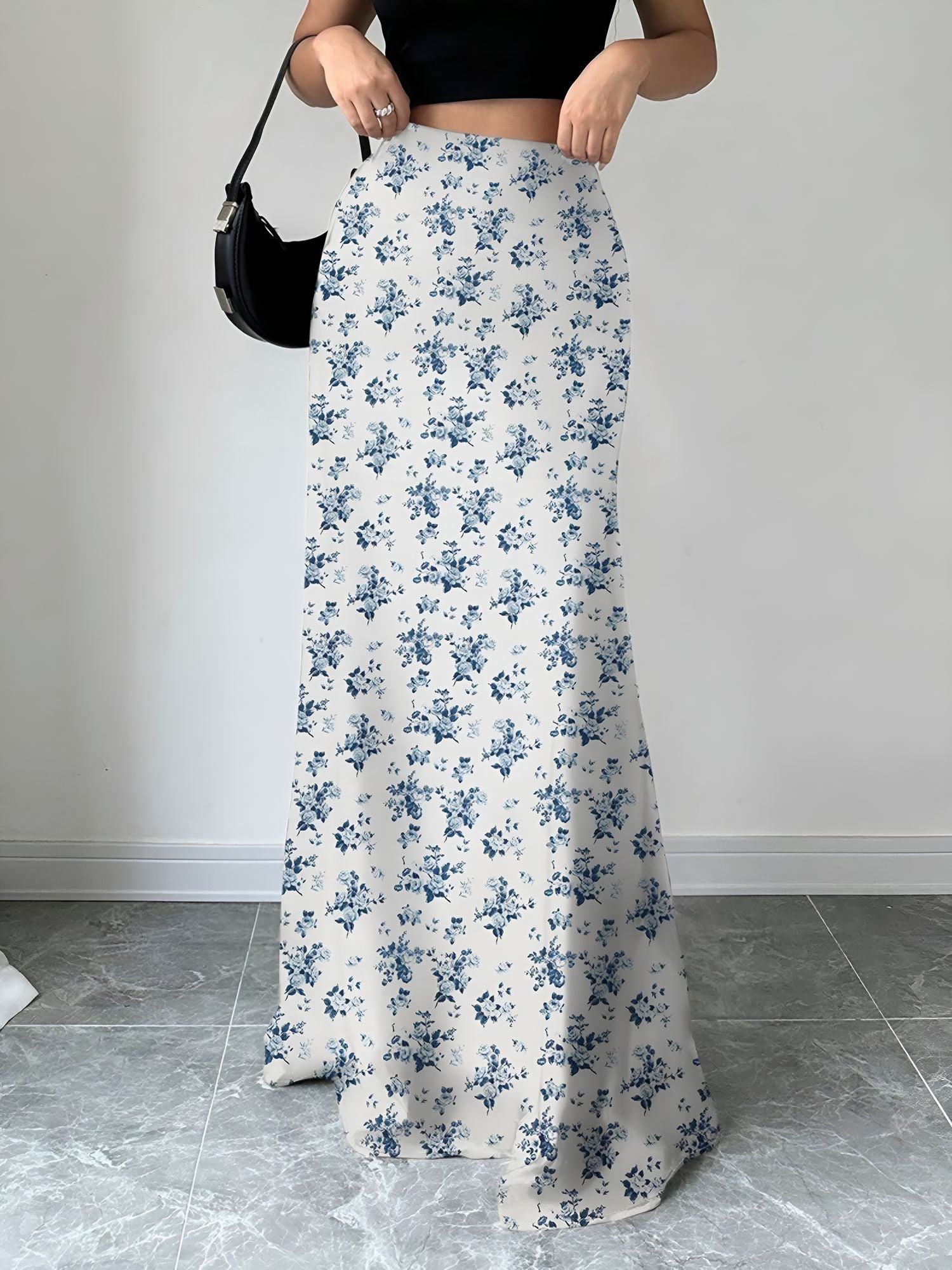 Satin Leopard Floral Elastic Waist Casual Skirt