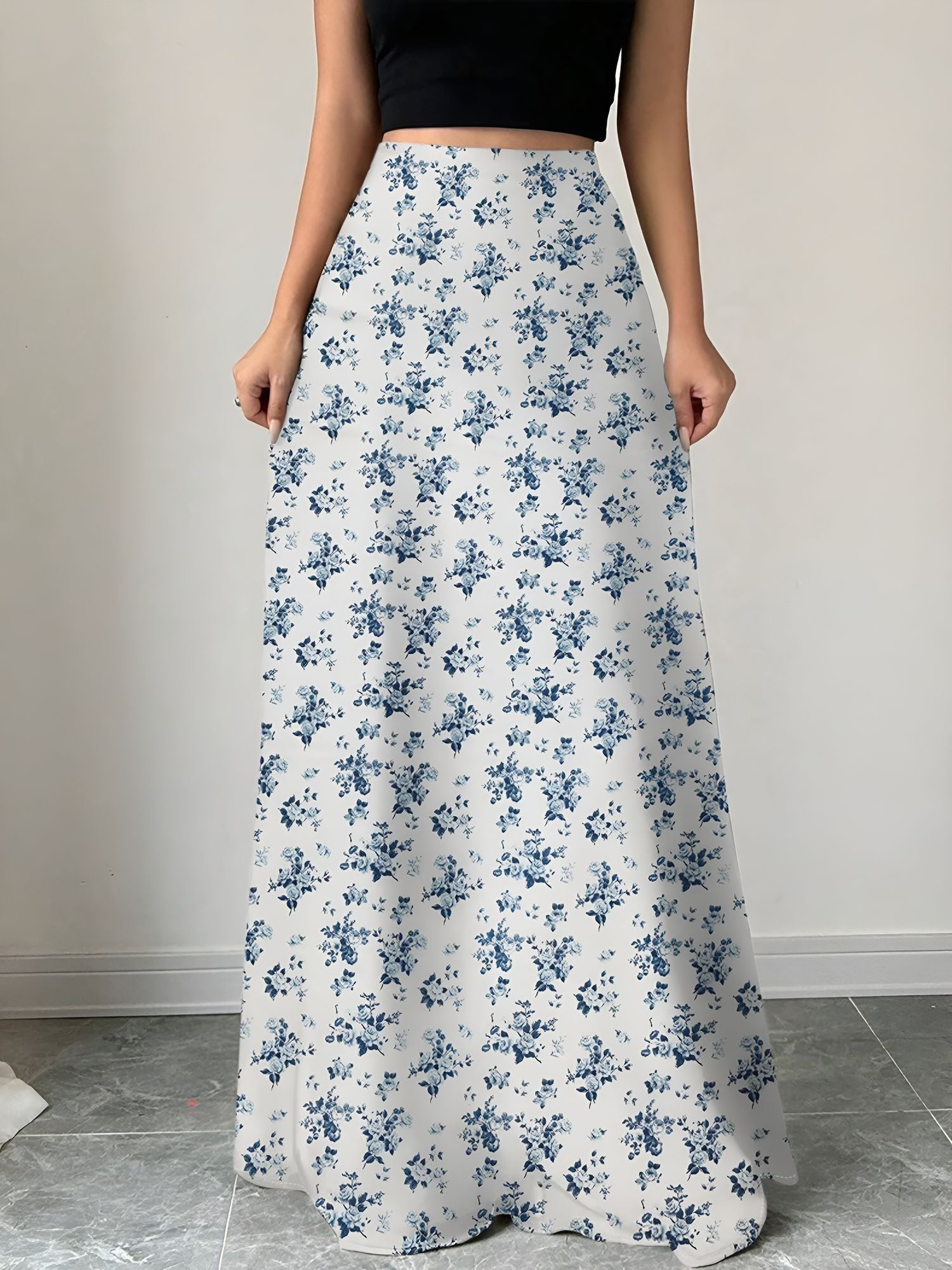 Satin Leopard Floral Elastic Waist Casual Skirt