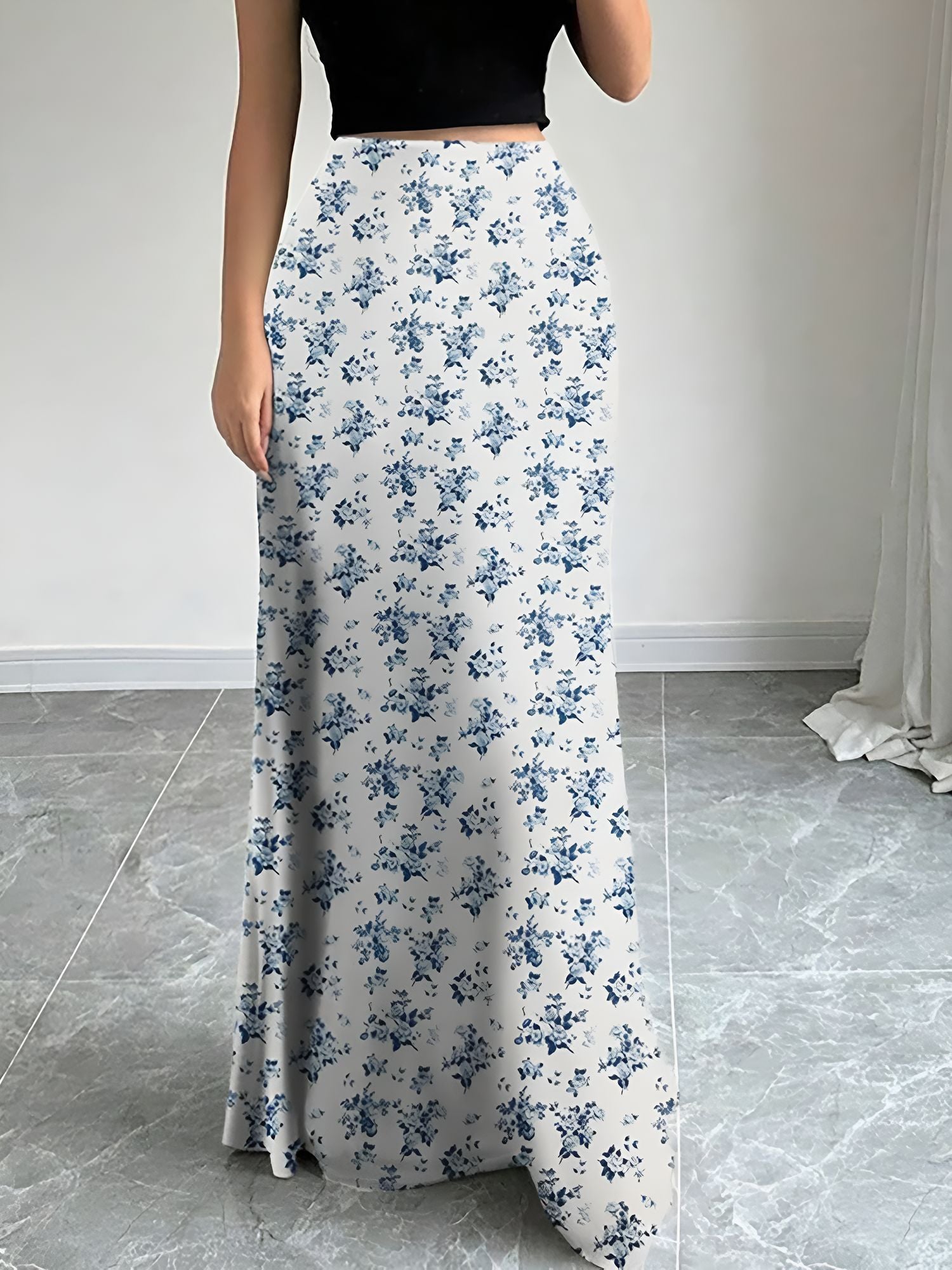Satin Leopard Floral Elastic Waist Casual Skirt