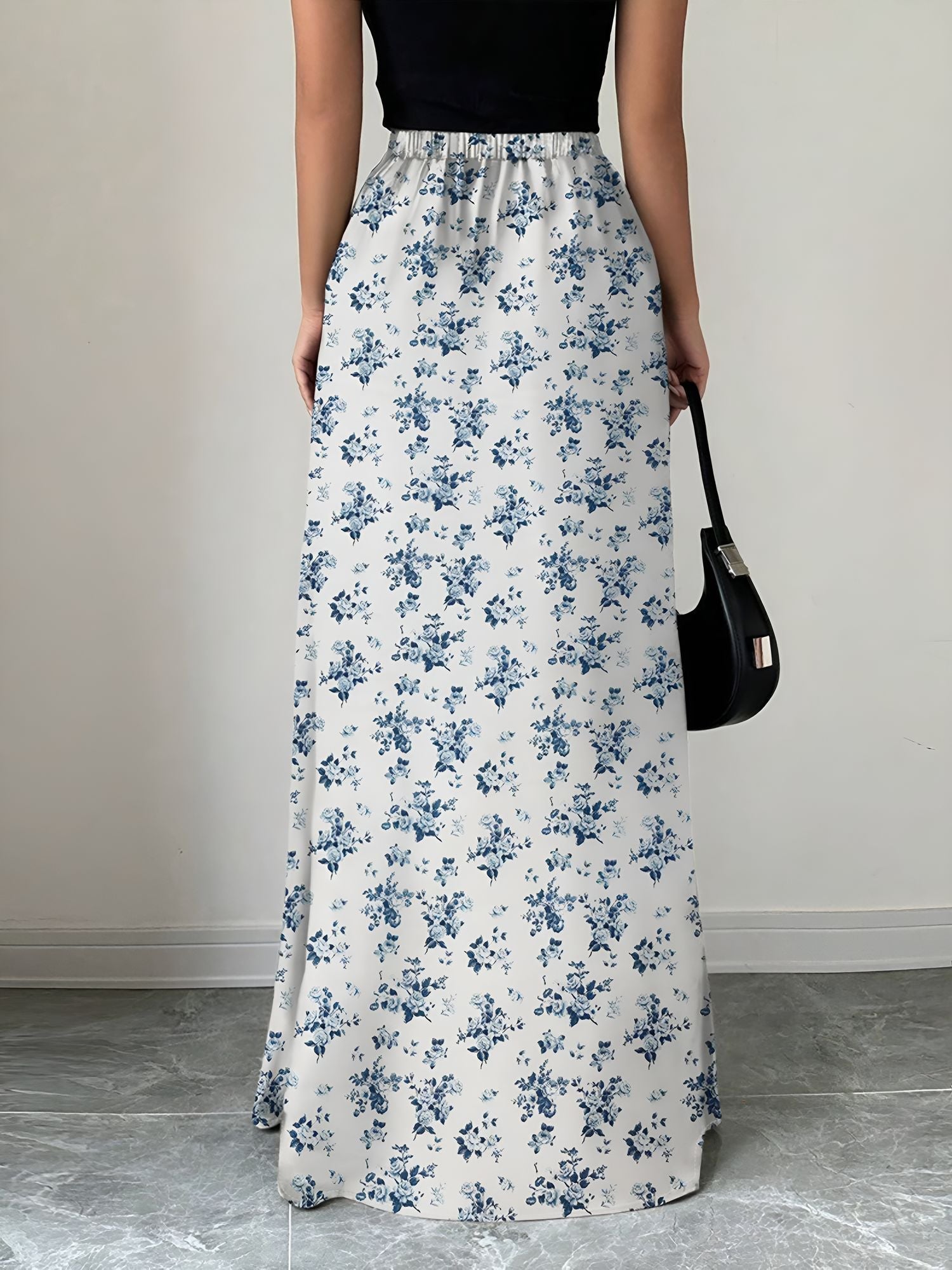 Satin Leopard Floral Elastic Waist Casual Skirt