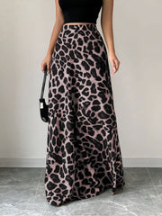 Satin Leopard Floral Elastic Waist Casual Skirt