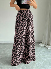 Satin Leopard Floral Elastic Waist Casual Skirt