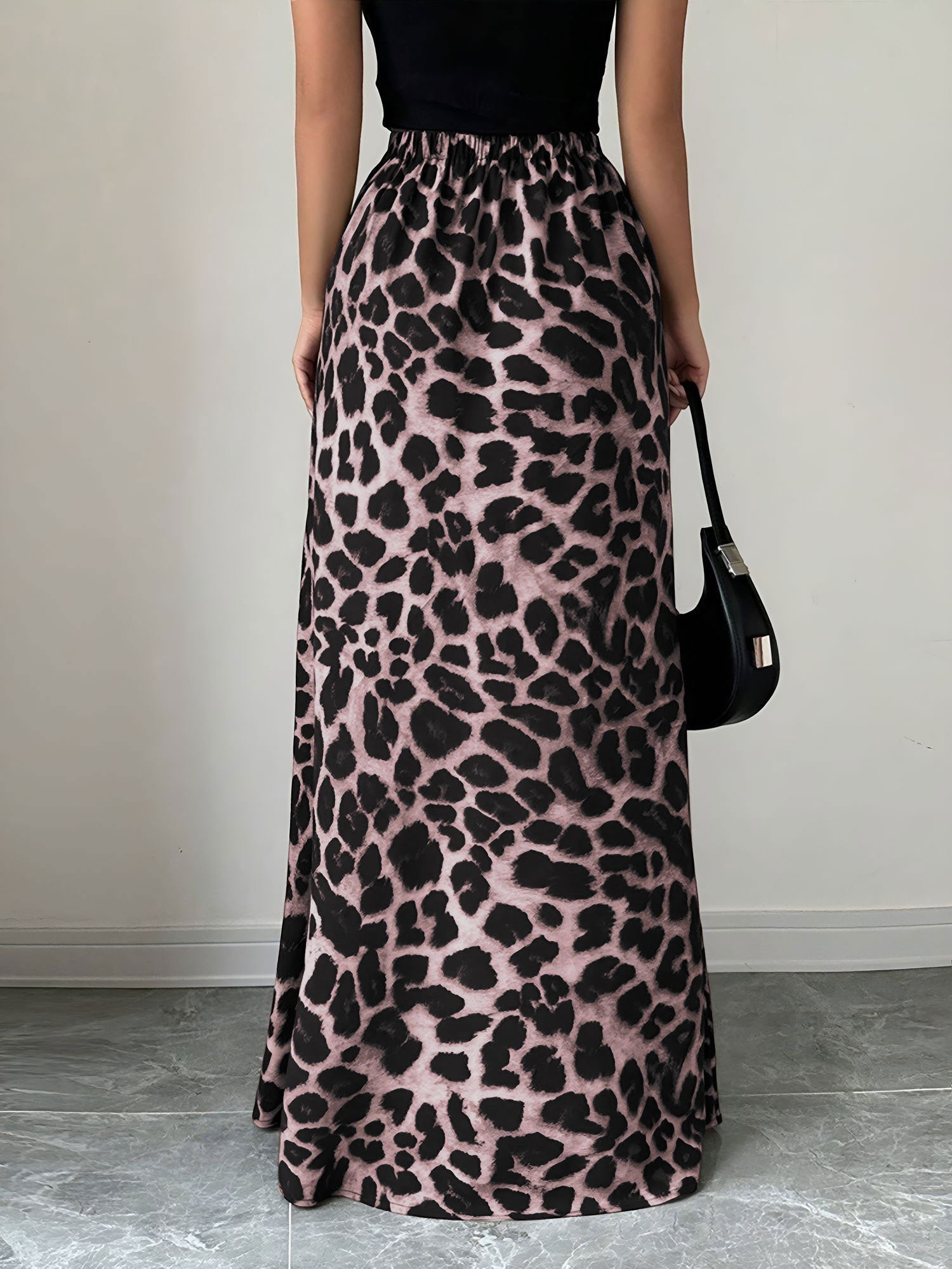 Satin Leopard Floral Elastic Waist Casual Skirt