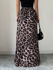 Satin Leopard Floral Elastic Waist Casual Skirt