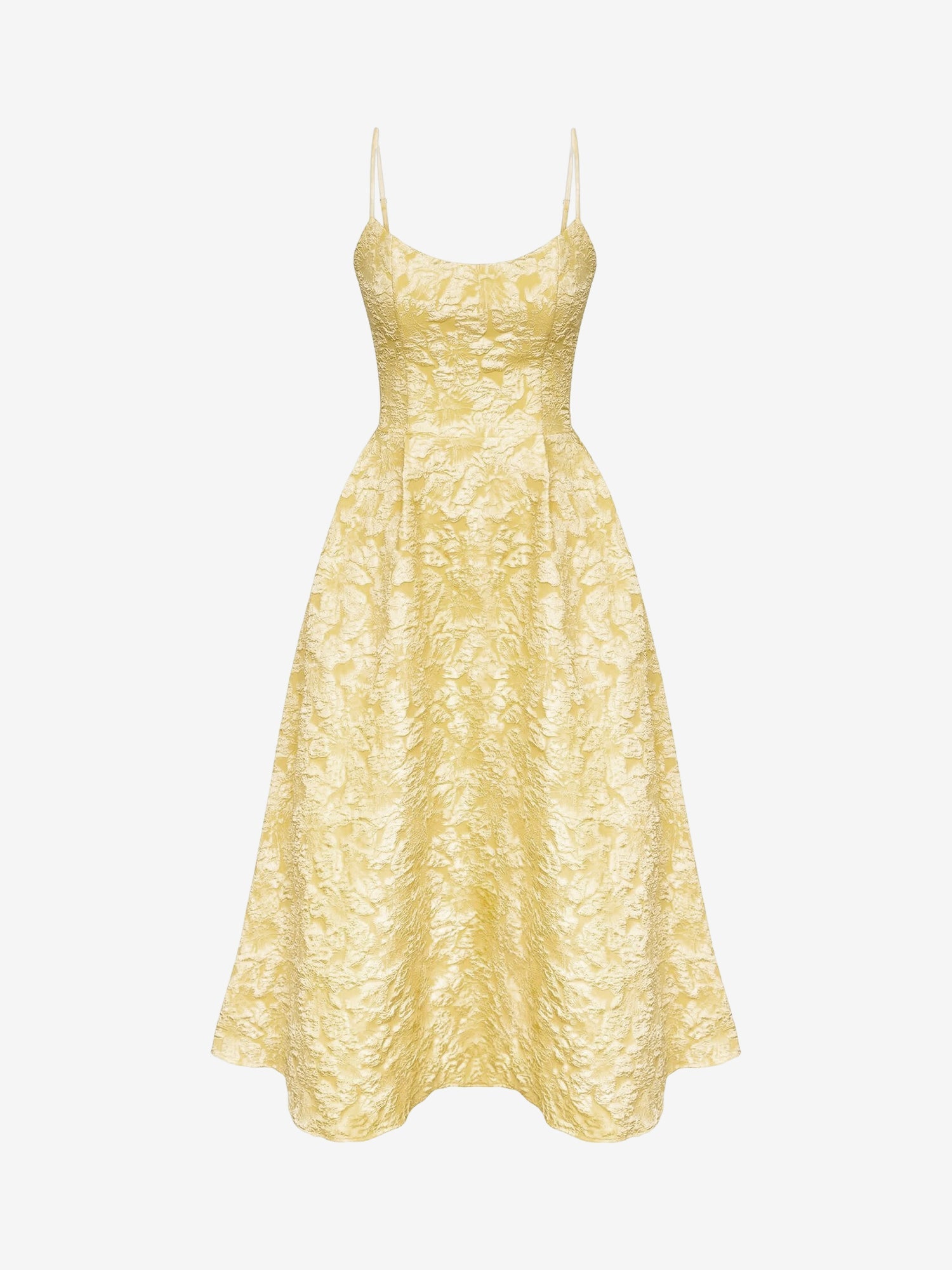 Spaghetti Strap Floral Textured A-Line Midi Dress