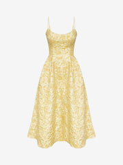 Spaghetti Strap Floral Textured A-Line Midi Dress