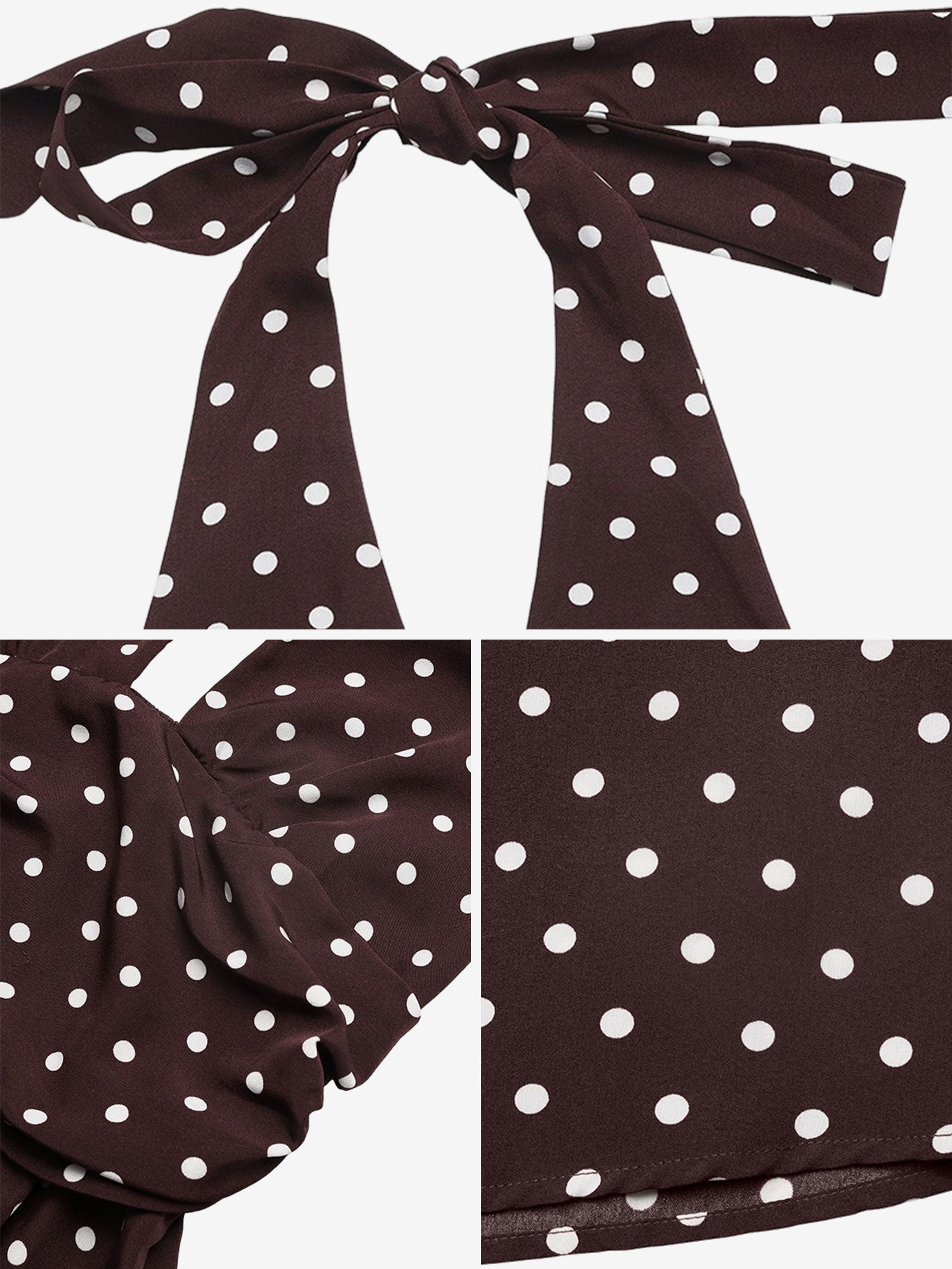 Retro Polka Dots Halter Deep V Neck Maxi Dress