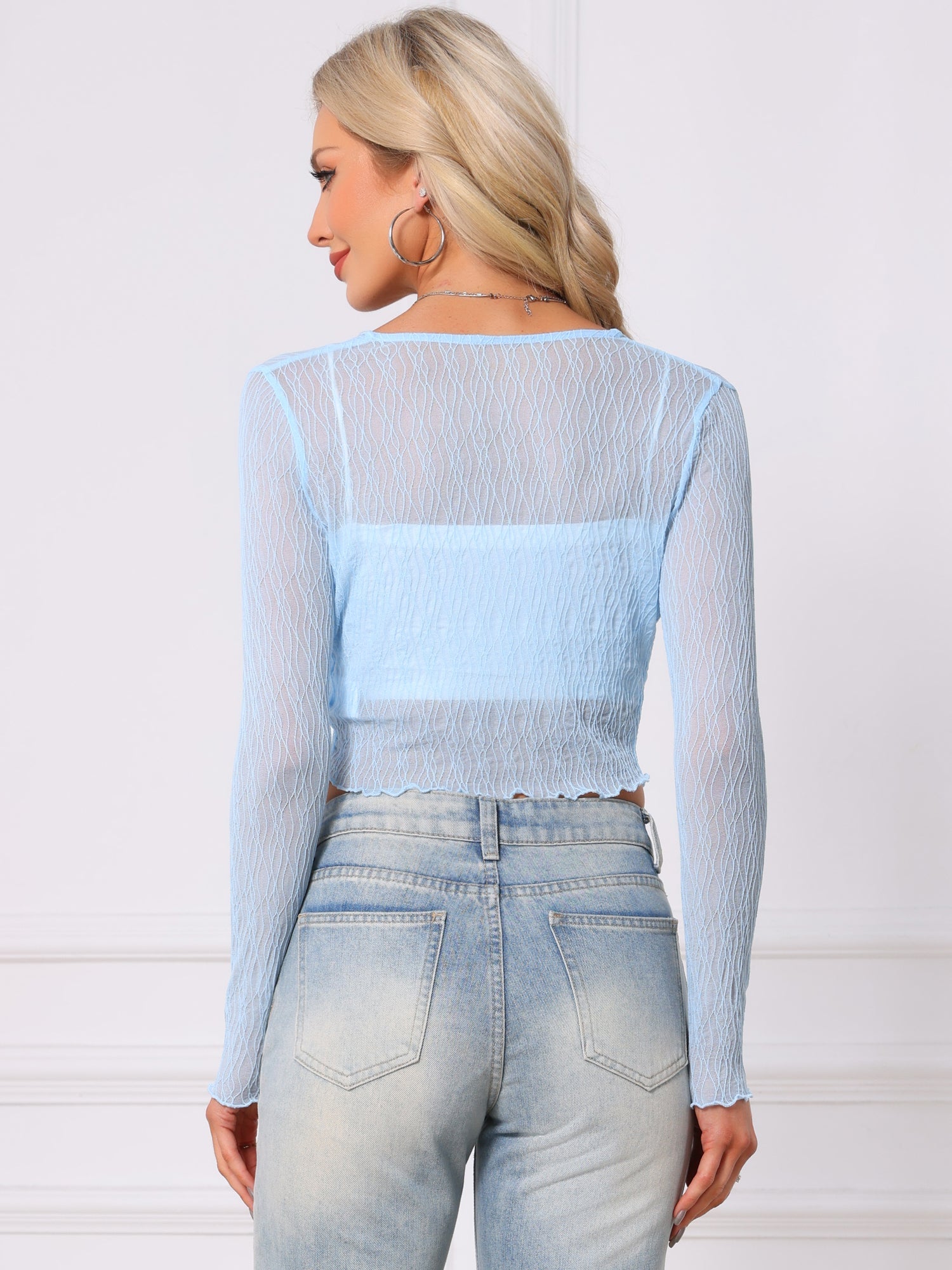 Long Sleeves Lightweight Sheer Textured Cropped Bolero Shrug