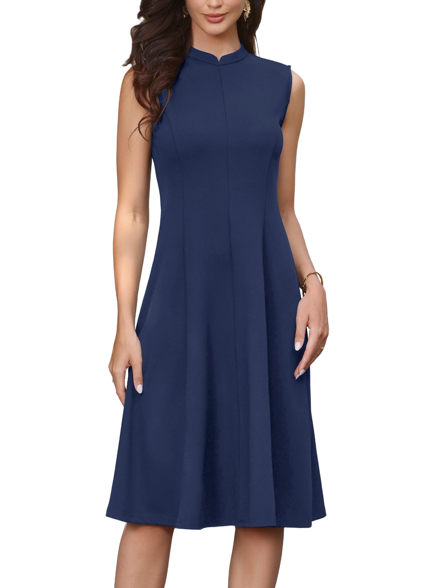 Mock Neck Sleeveless A Line Midi Work Dress