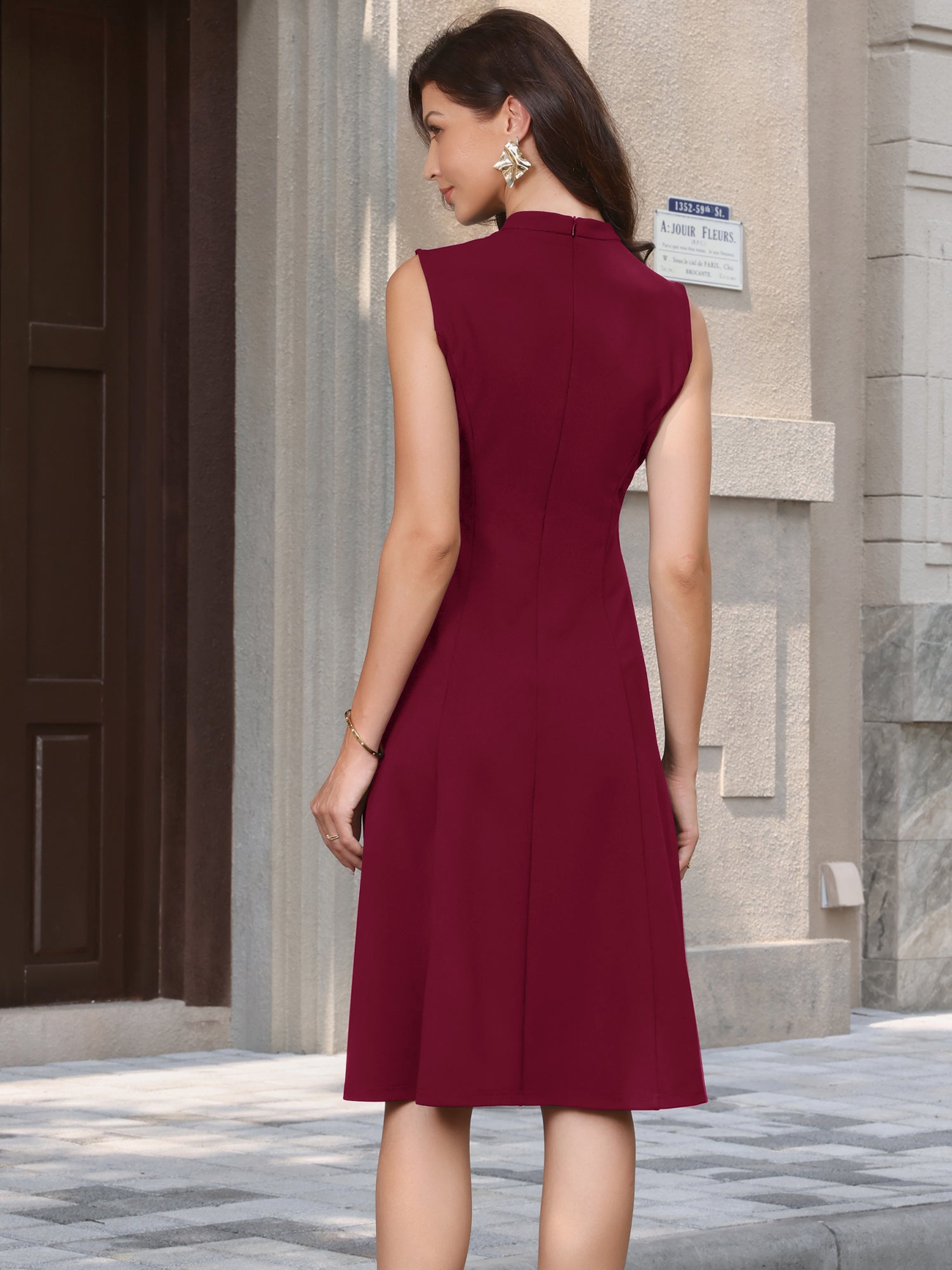 Mock Neck Sleeveless A Line Midi Work Dress