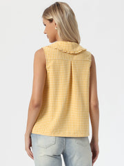 Gingham Ruffle Peter Pan Collar Sleeveless Blouse