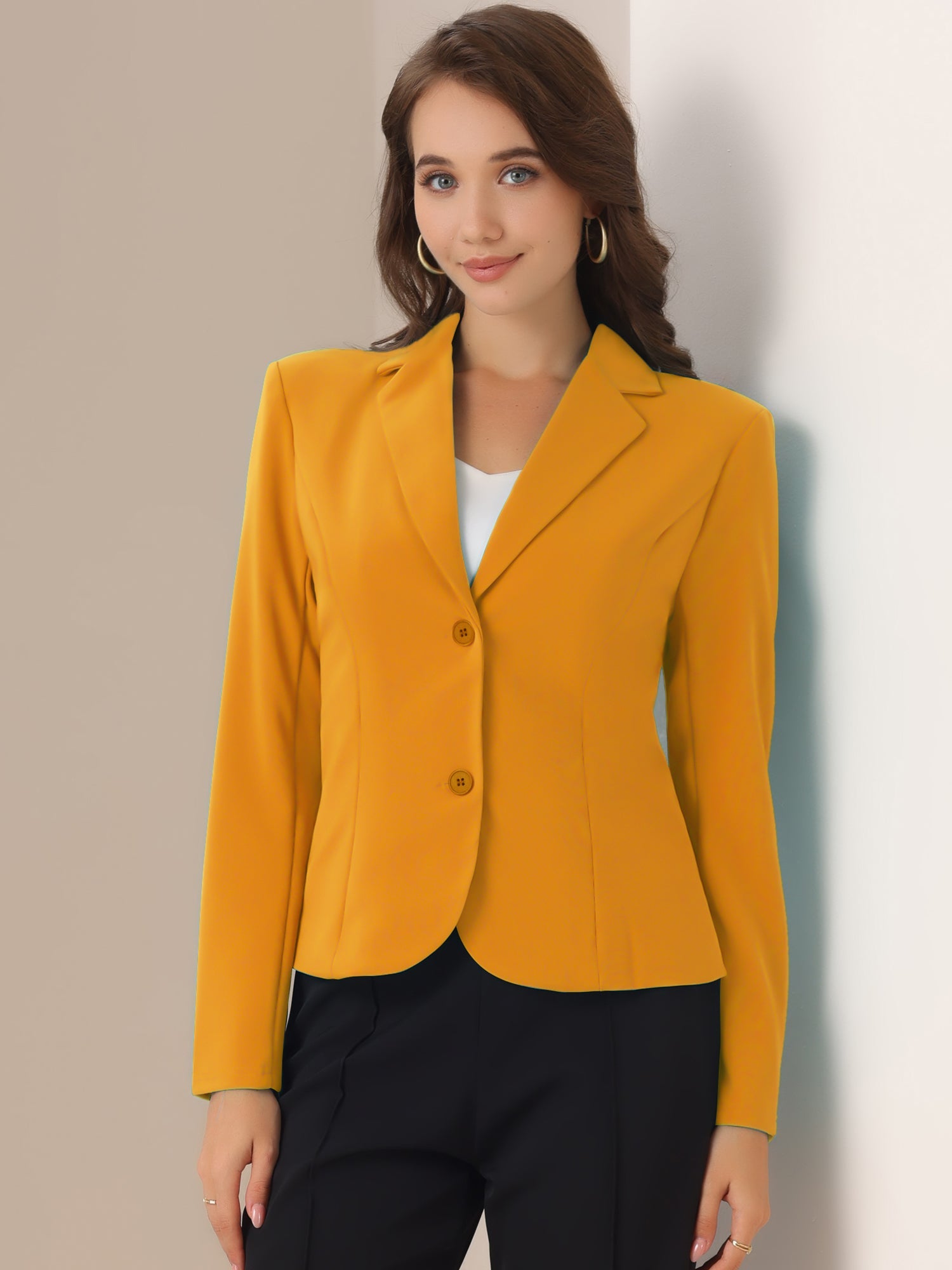 Notched Lapel Collar Stretch Work Office Workwear Jacket Blazer