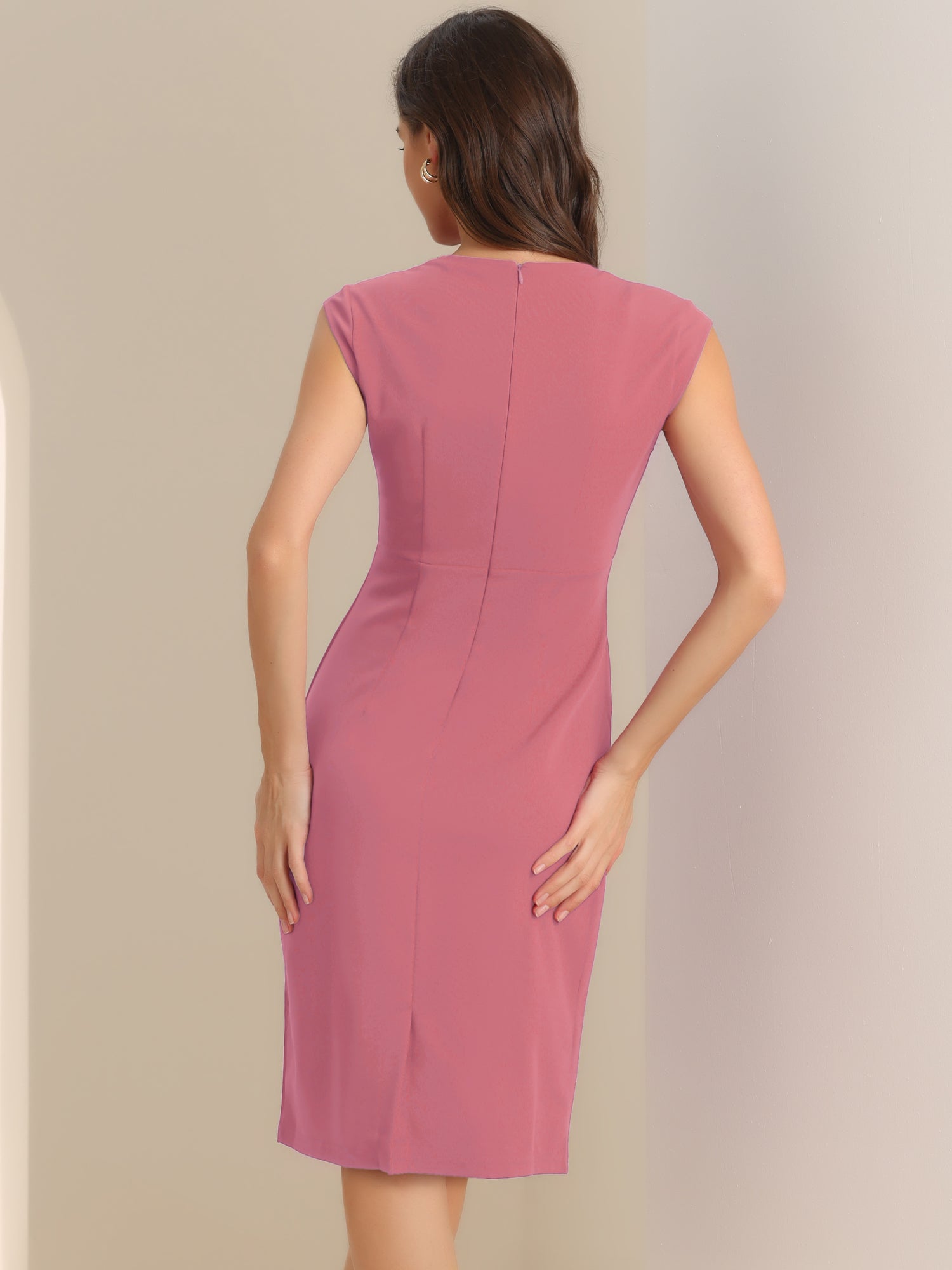 Pencil Sleeveless Pleated Front Elegant Business Sheath Dress