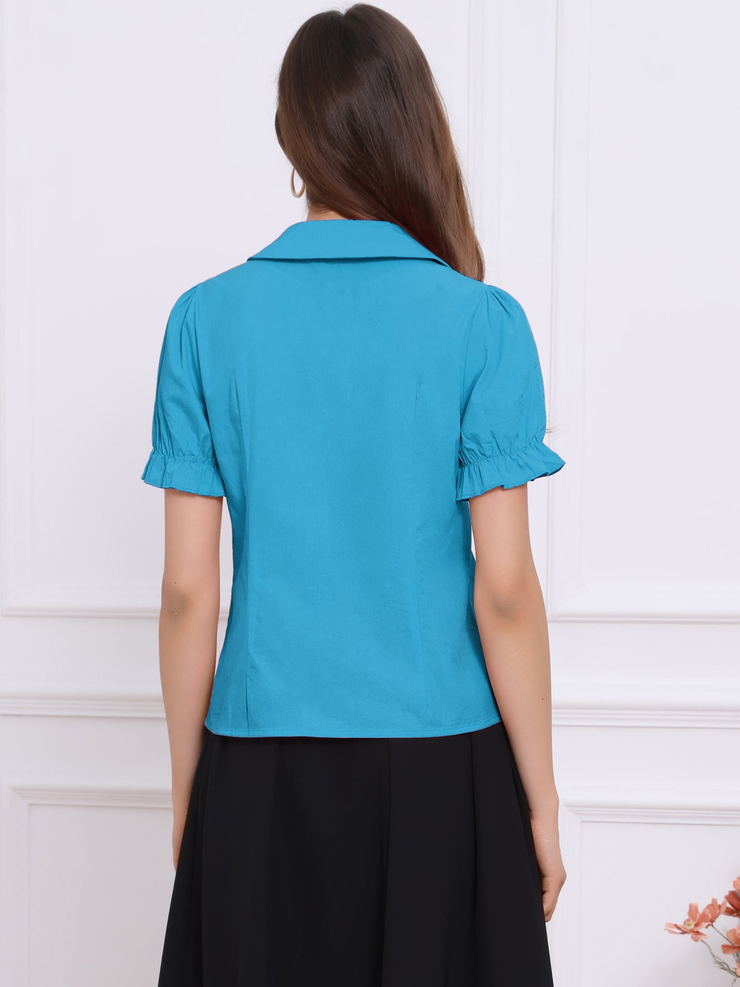 Peter Pan Collar Tie Neck Casual Cute Cotton Button-Up Shirt