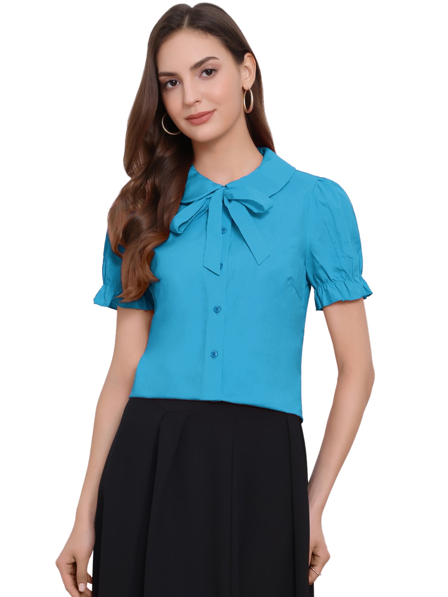 Peter Pan Collar Tie Neck Casual Cute Cotton Button-Up Shirt