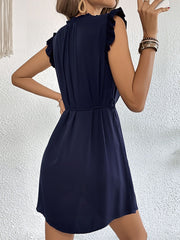 Ruffled Cap Sleeves Lace-Up Mini Chiffon Dress