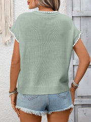 Color-Block Round Neck Short Sleeve Knitted Blouse