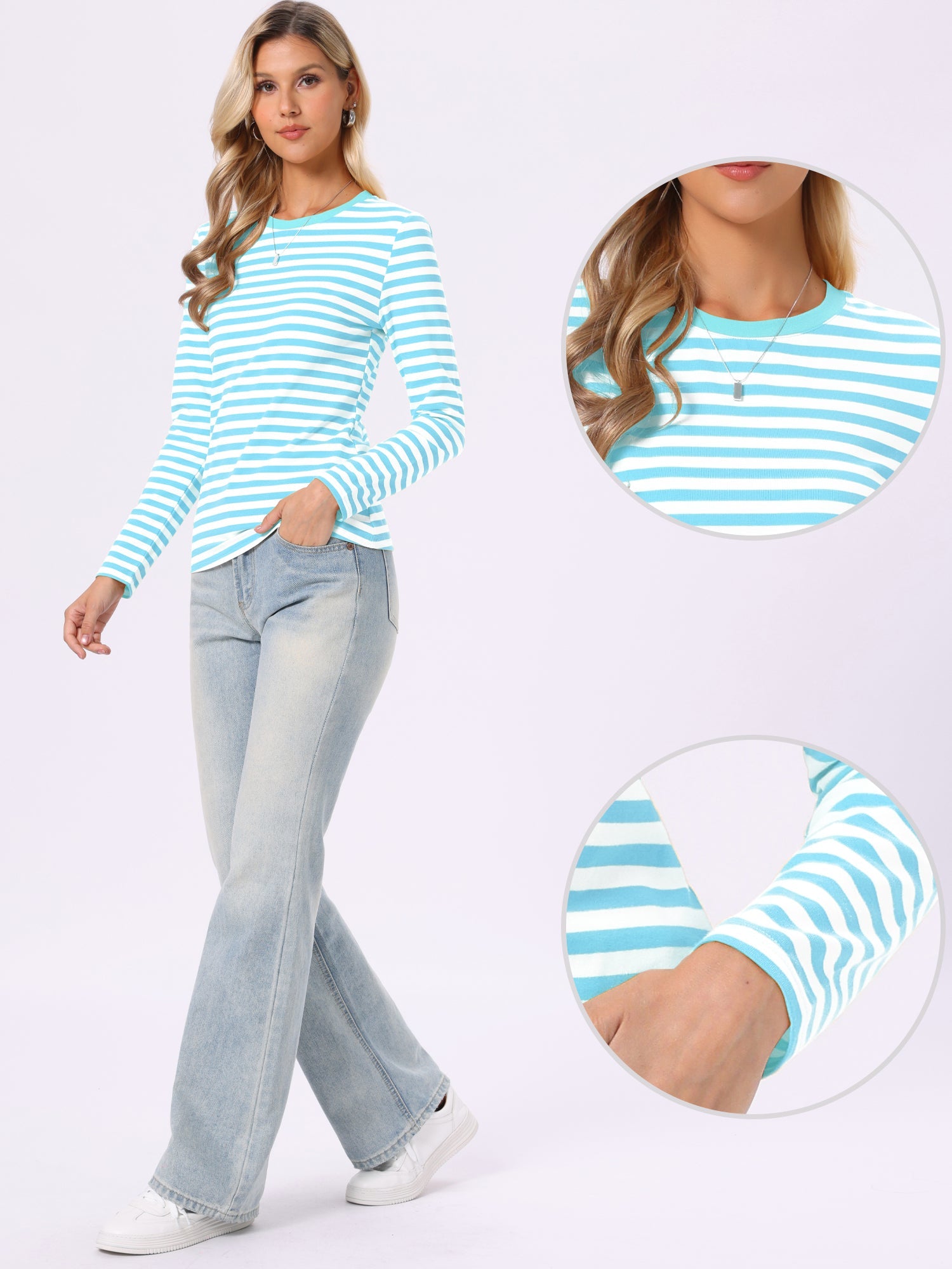 Striped Long Sleeve Crew Neck Casual Tops