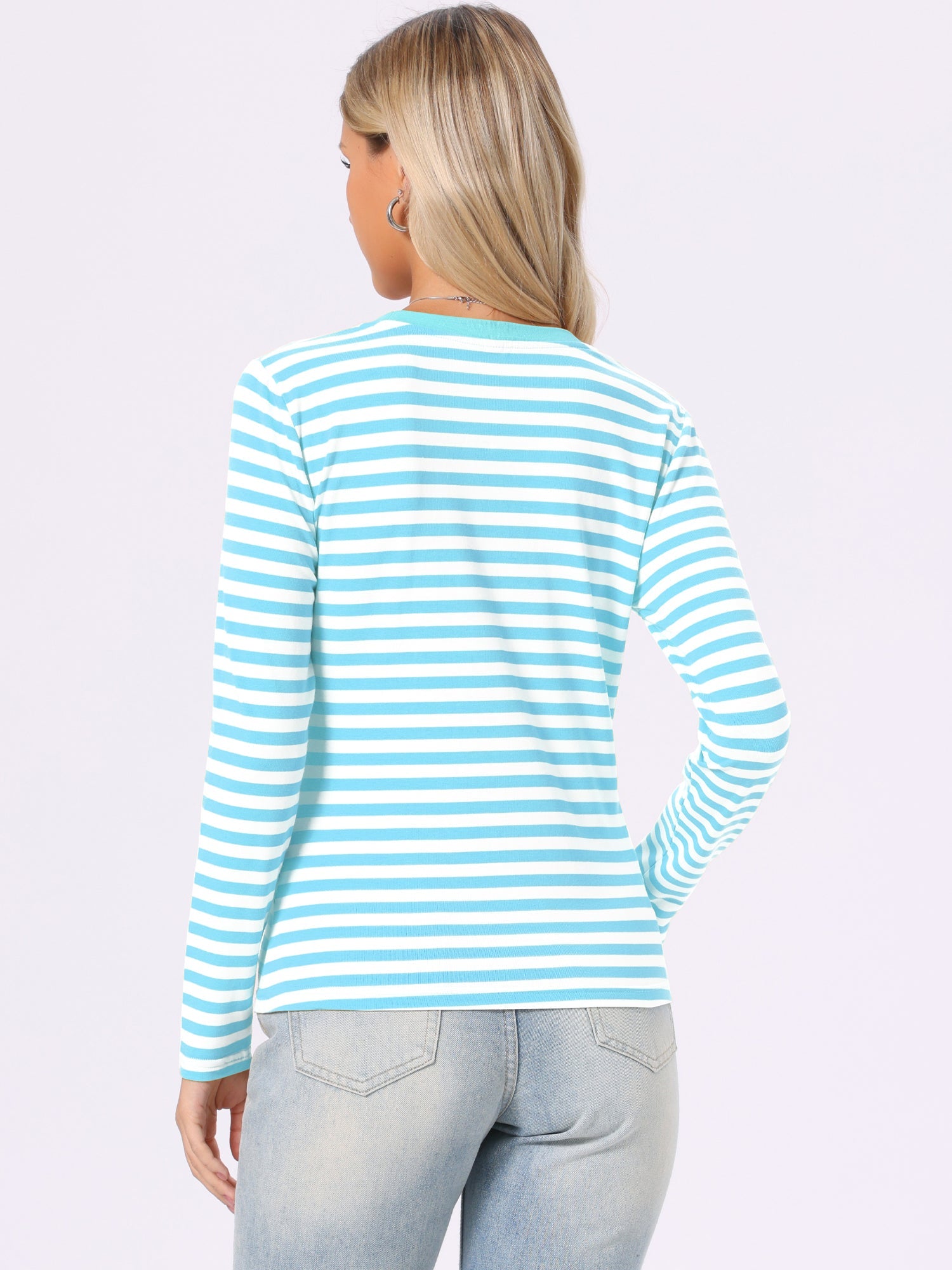 Striped Long Sleeve Crew Neck Casual Tops