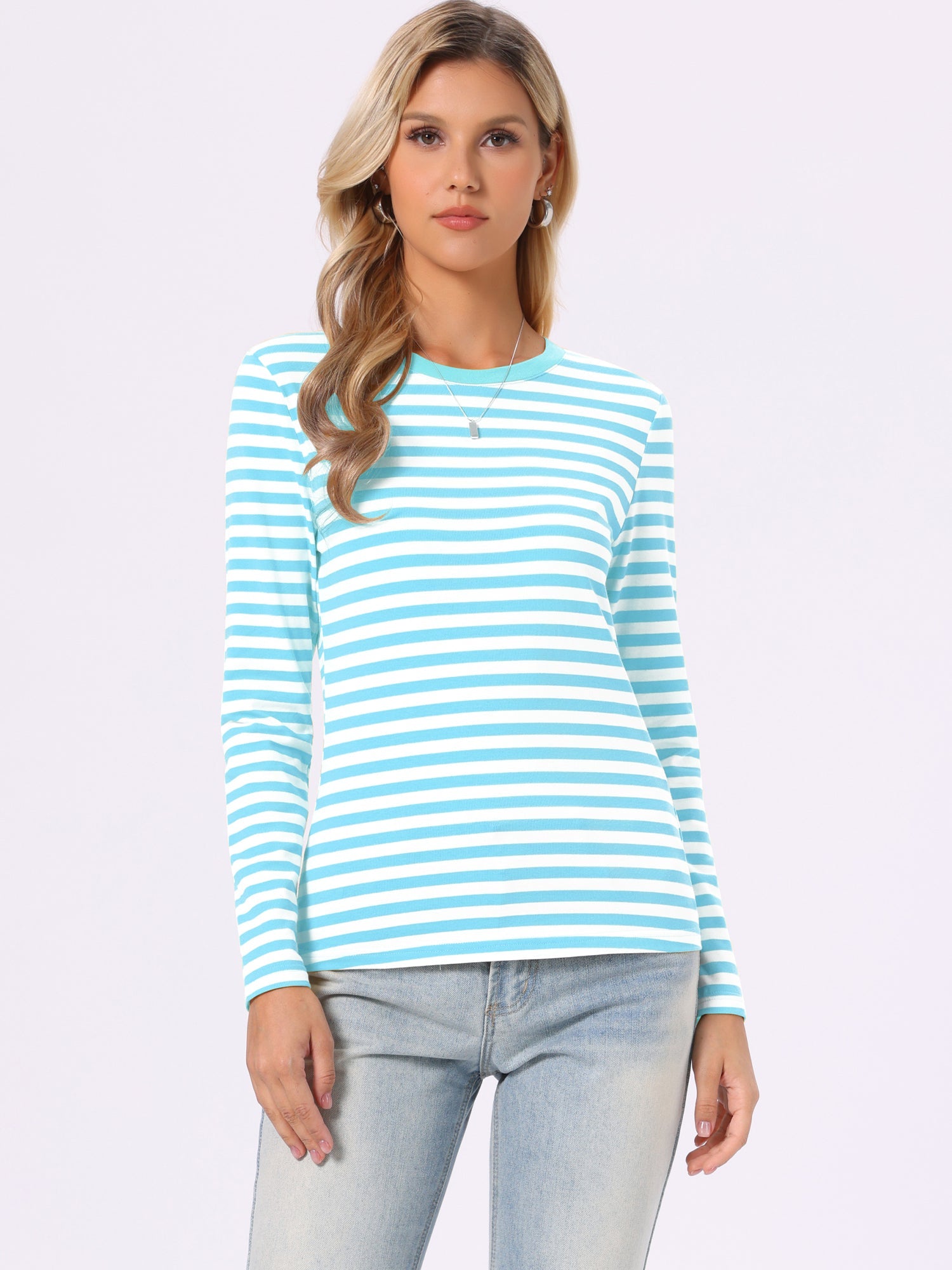 Striped Long Sleeve Crew Neck Casual Tops