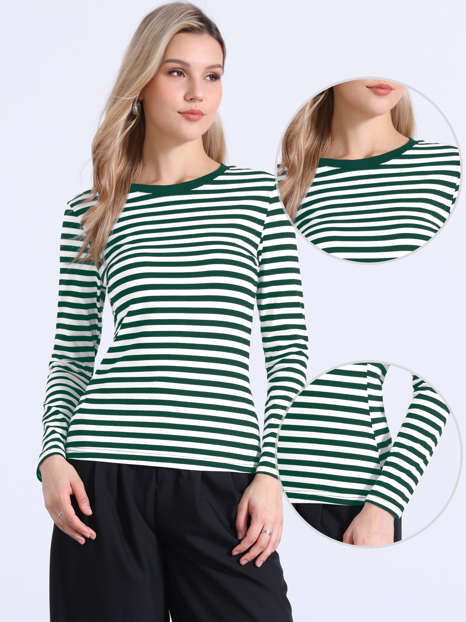 Striped Long Sleeve Crew Neck Casual Tops