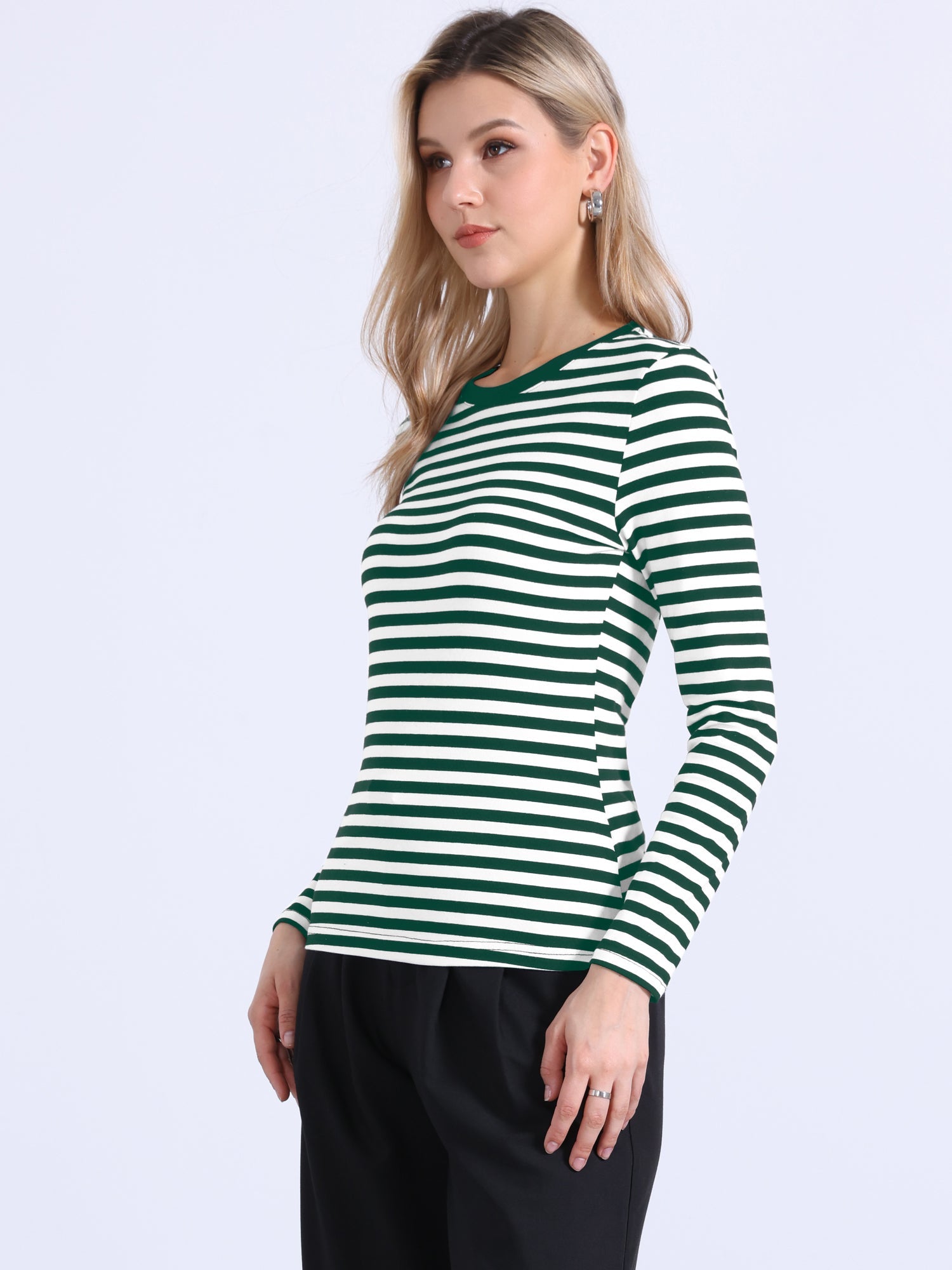 Striped Long Sleeve Crew Neck Casual Tops