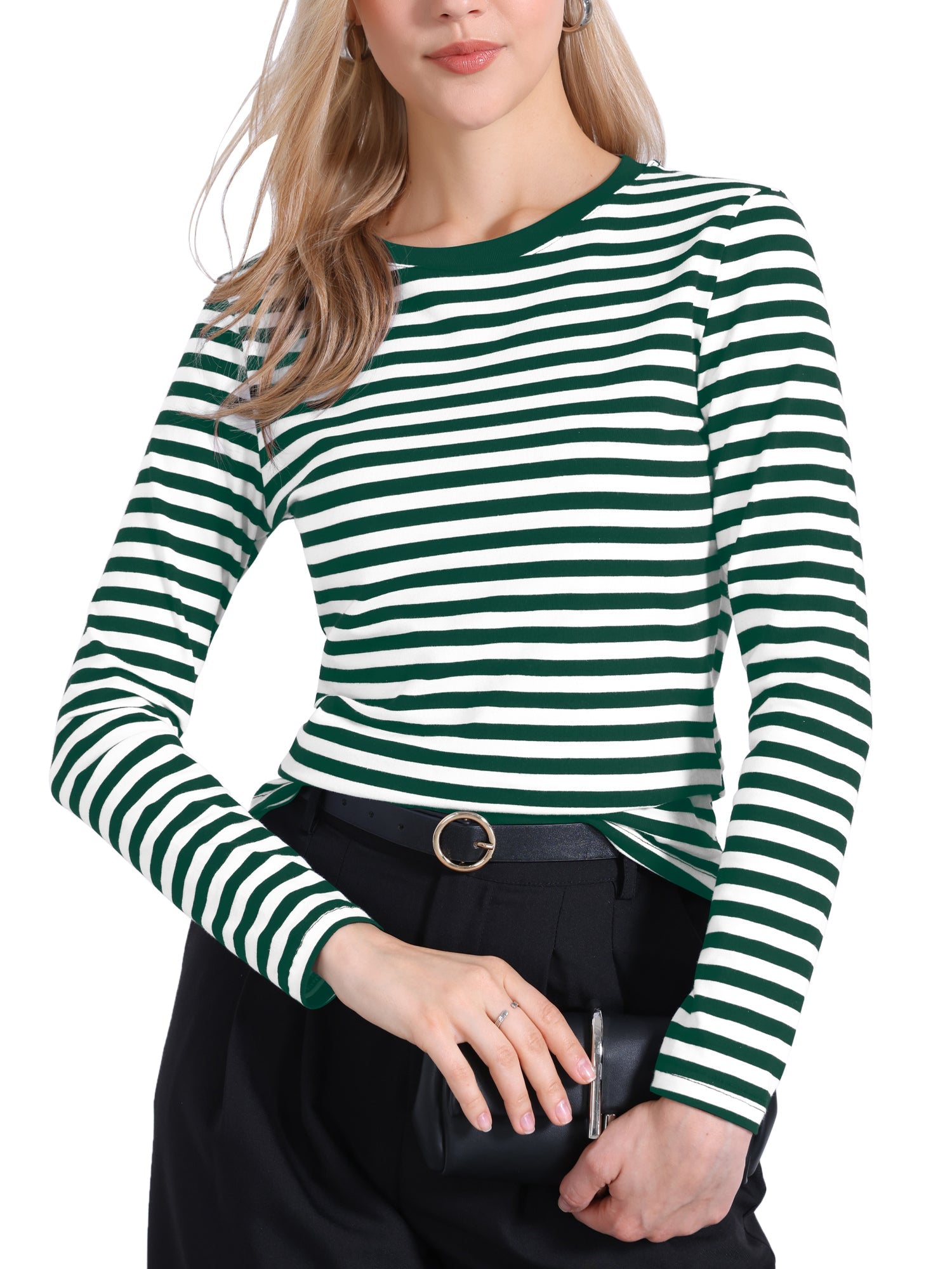 Striped Long Sleeve Crew Neck Casual Tops