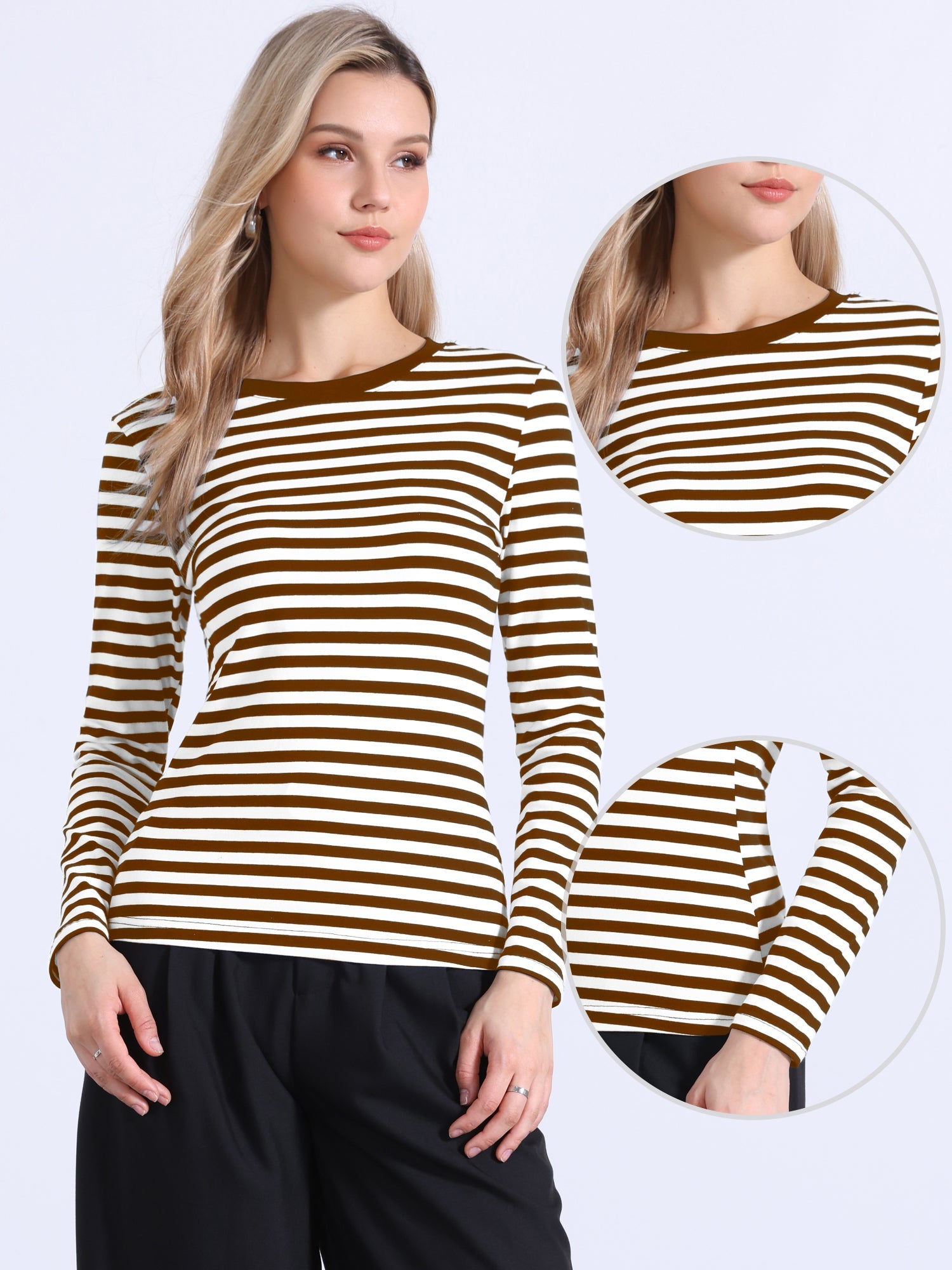Striped Long Sleeve Crew Neck Casual Tops