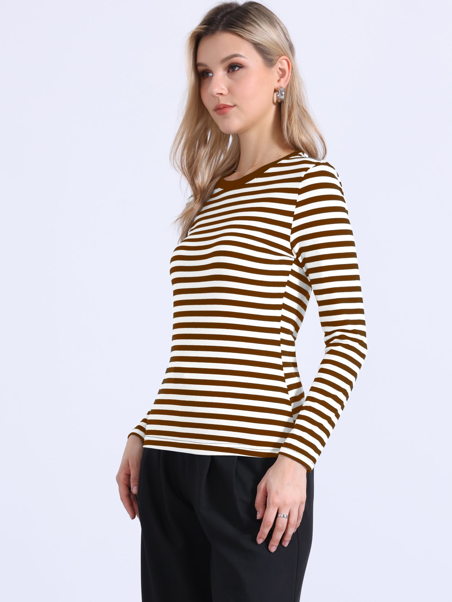 Striped Long Sleeve Crew Neck Casual Tops