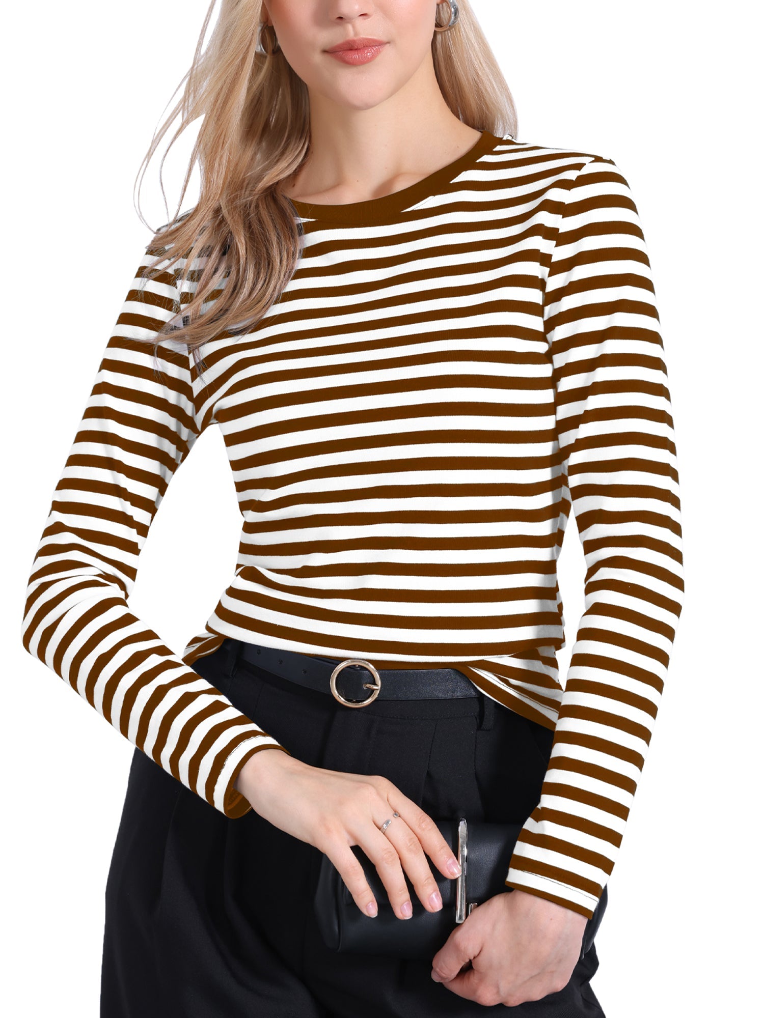 Striped Long Sleeve Crew Neck Casual Tops
