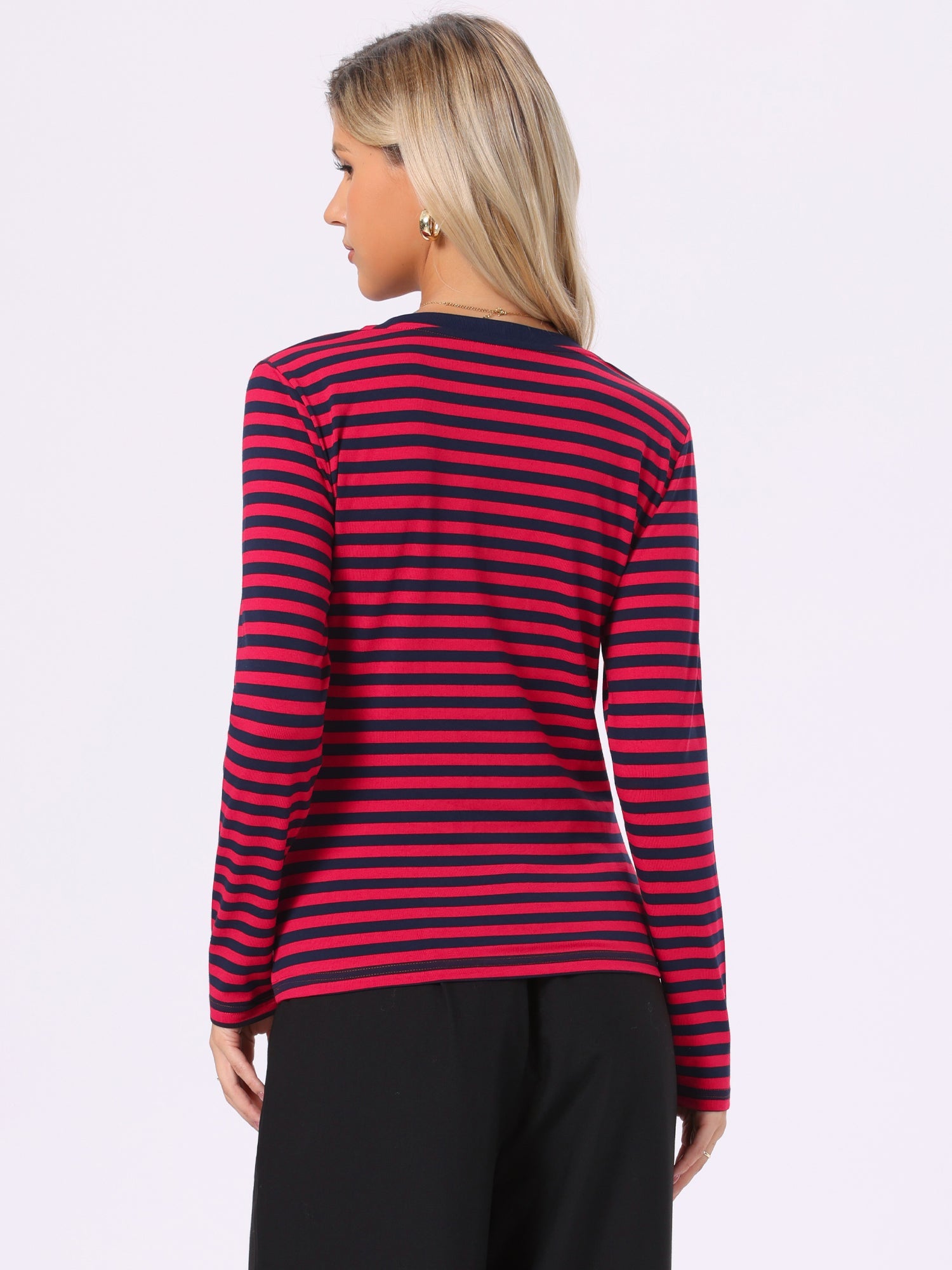 Striped Long Sleeve Crew Neck Casual Tops