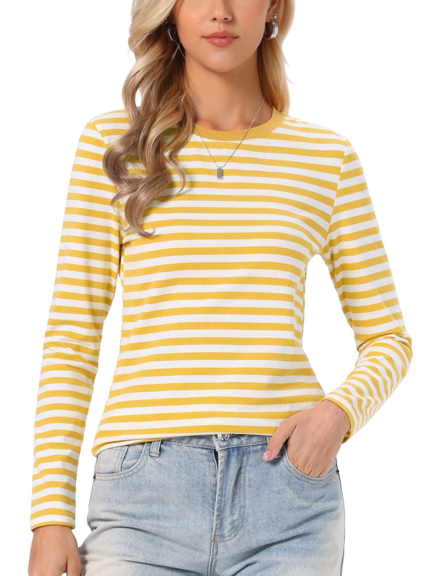 Striped Long Sleeve Crew Neck Casual Tops