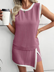 2 Pieces Tennis Workout Colorblock Sleeveless Top & Mini Skorts Matching Set