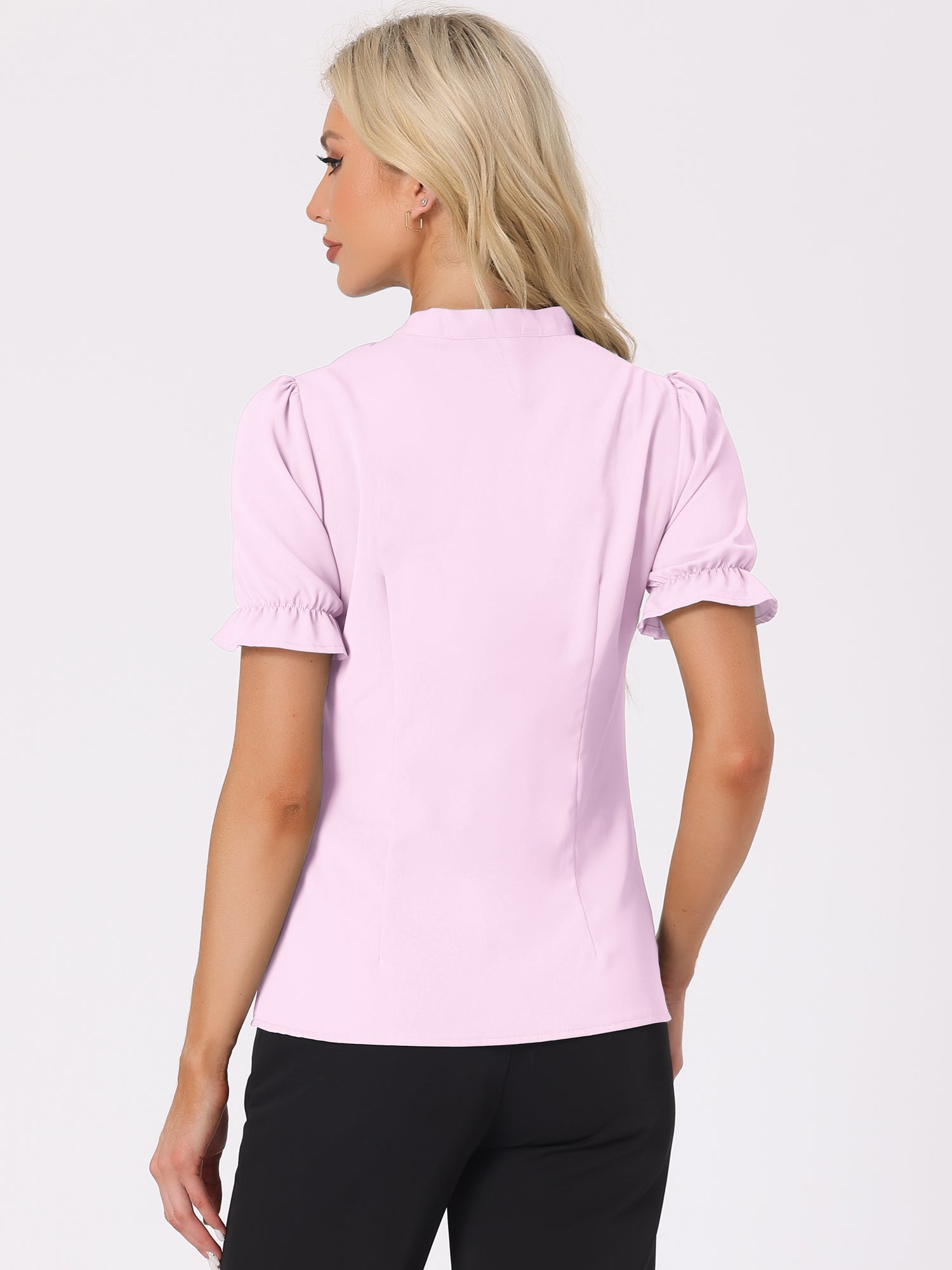 Bow Tie Neck Tops Elegant Office Short Sleeve Blouse