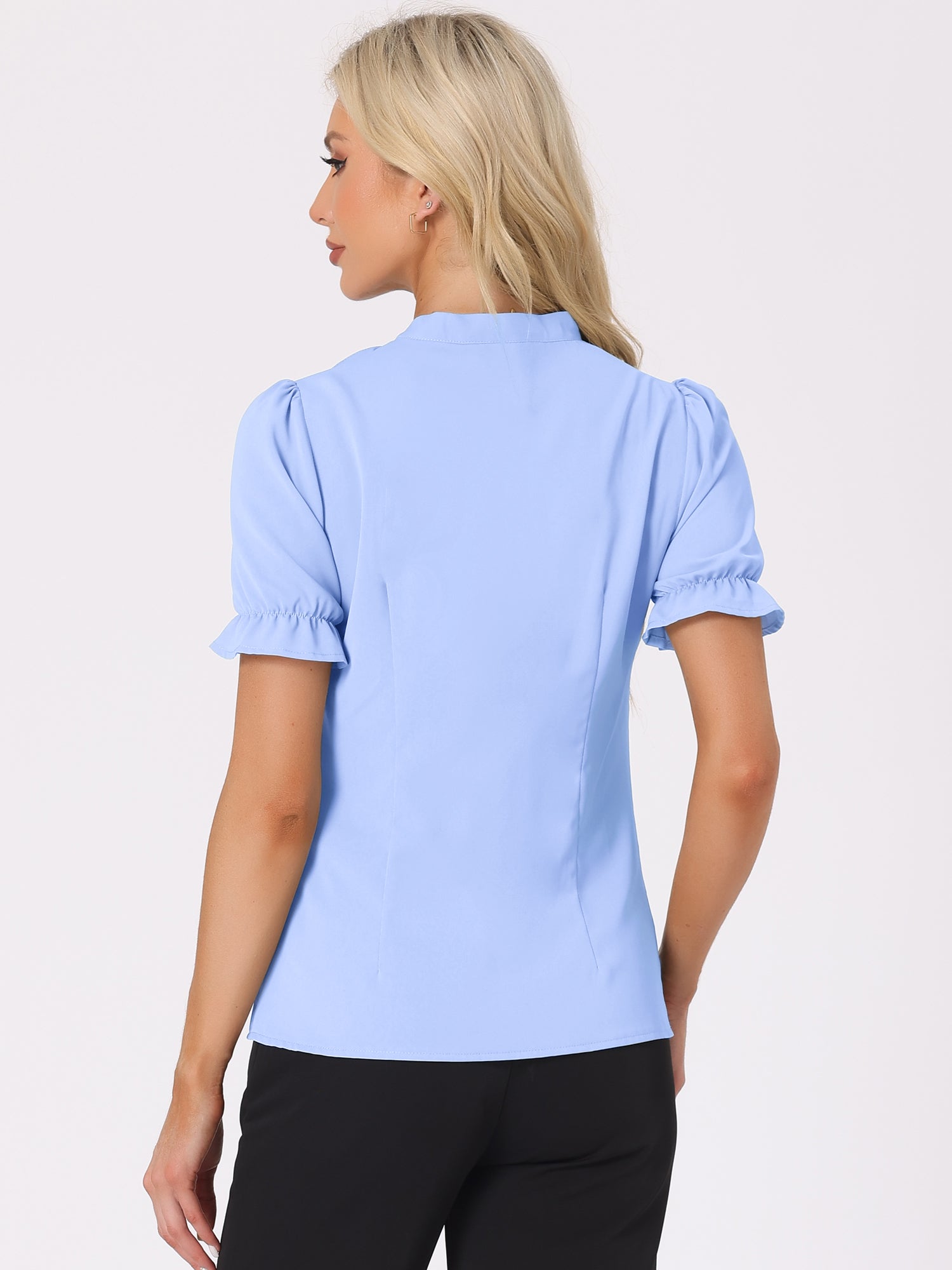 Bow Tie Neck Tops Elegant Office Short Sleeve Blouse