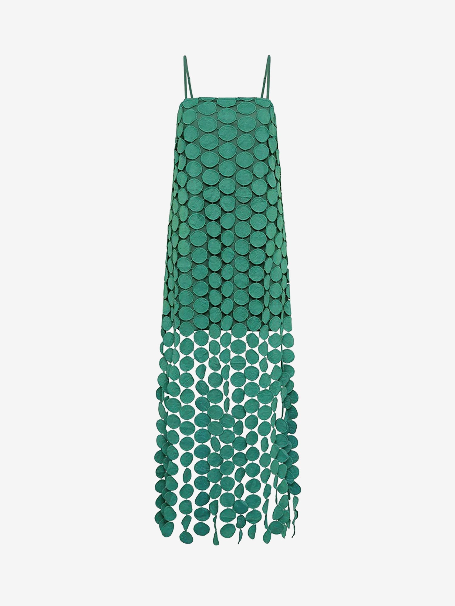 Dots Fringed Spaghetti Strap Midi Dress