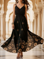 Embroidered Floral Sleeveless Maxi Evening Dress