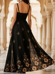 Embroidered Floral Sleeveless Maxi Evening Dress