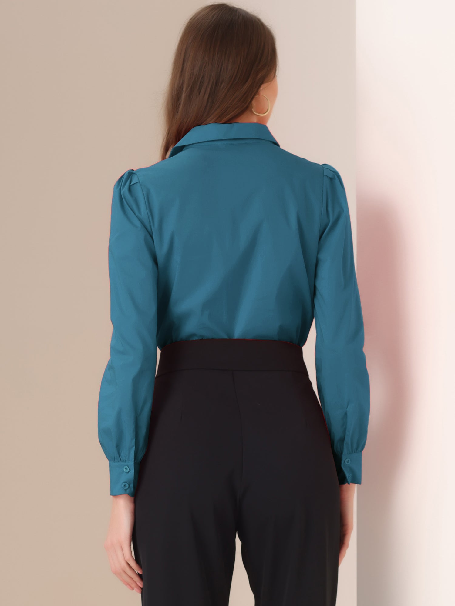 Leotard Shirt Collared Business Casual Button Down Long Sleeves Bodysuit