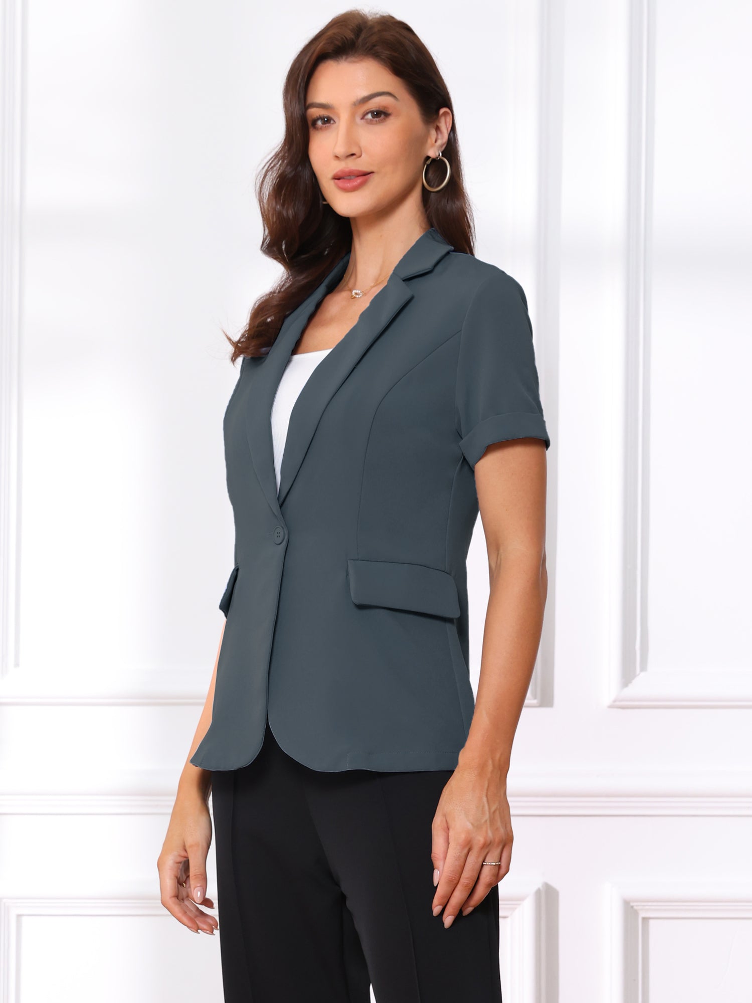 1 Button Office Business Short Sleeve Blazer Jacket