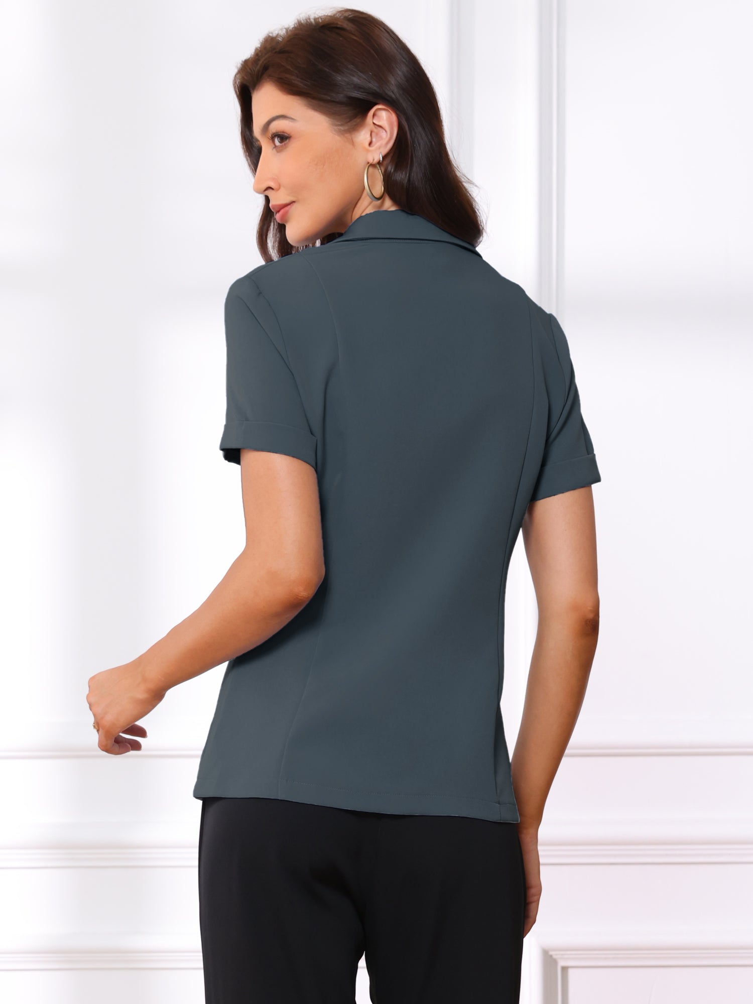 1 Button Office Business Short Sleeve Blazer Jacket