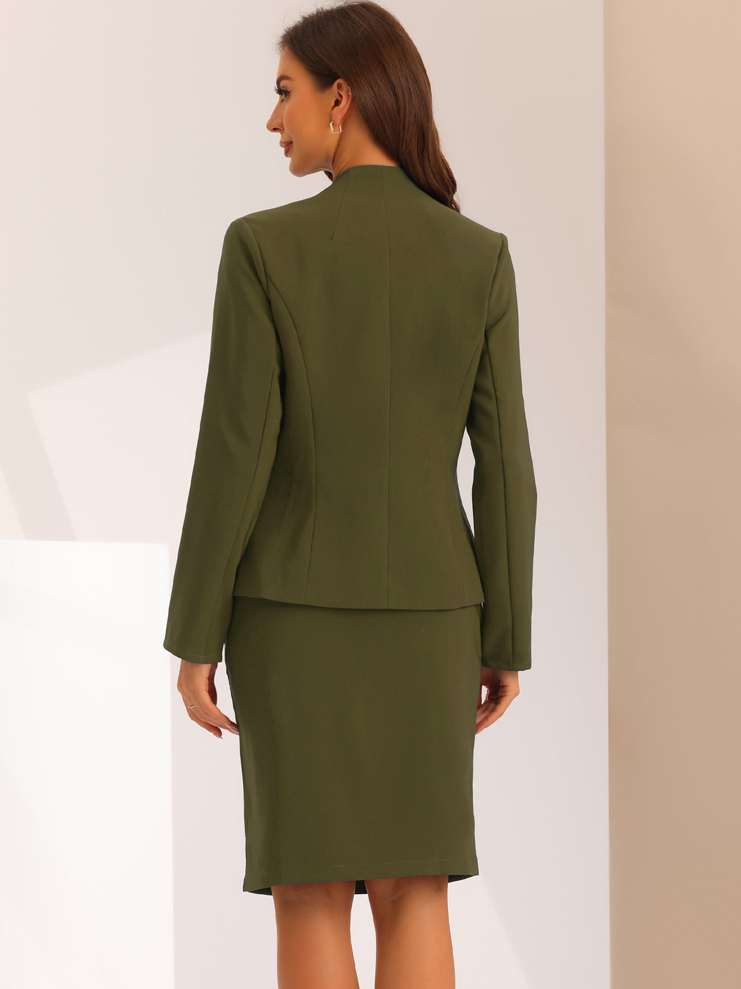 2pc Business Collarless Blazer and Formal Pencil Skirt Suit Sets