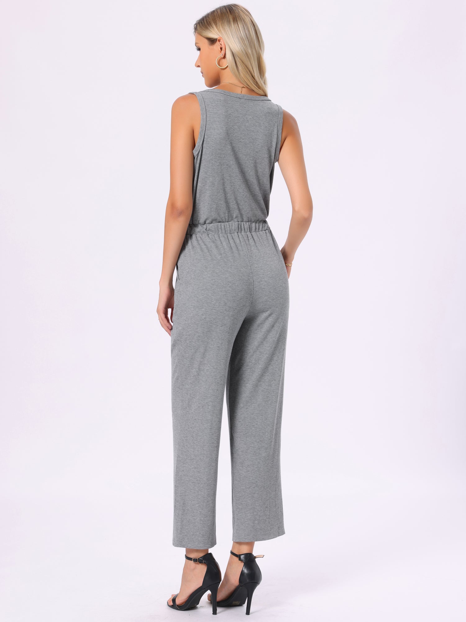 Sleeveless Crew Neck Knit Wide Leg Jumpsuits
