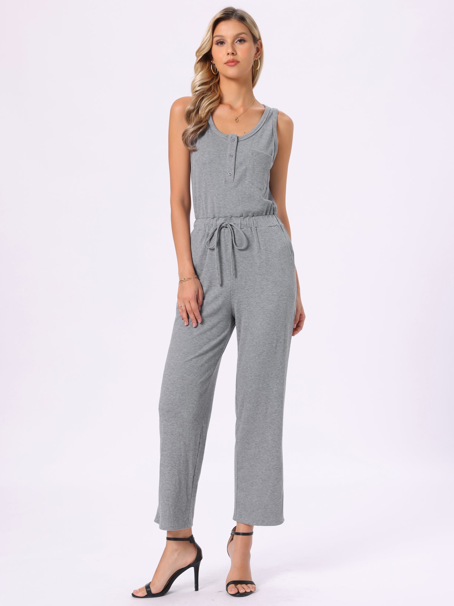 Sleeveless Crew Neck Knit Wide Leg Jumpsuits