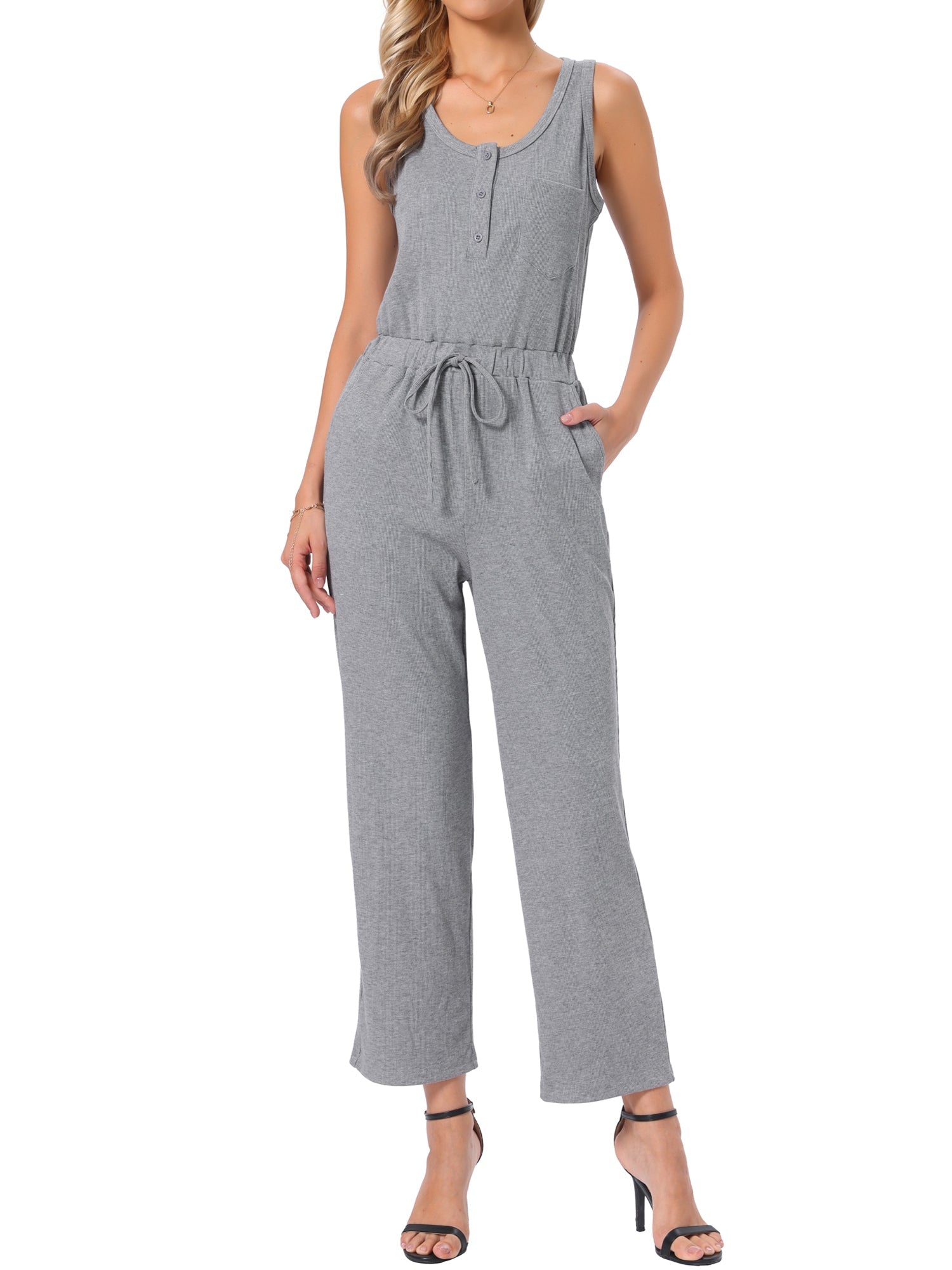 Sleeveless Crew Neck Knit Wide Leg Jumpsuits