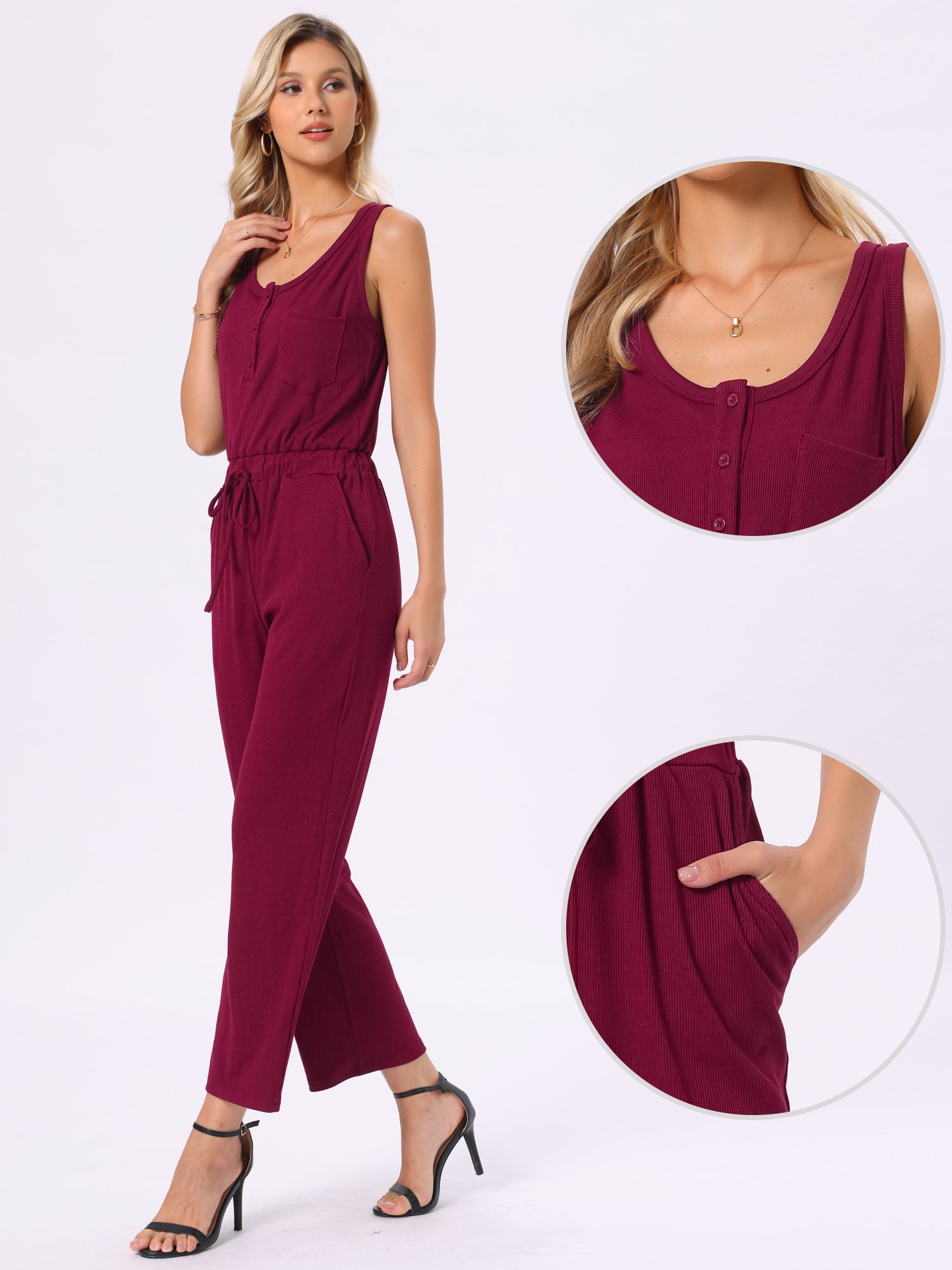 Sleeveless Crew Neck Knit Wide Leg Jumpsuits