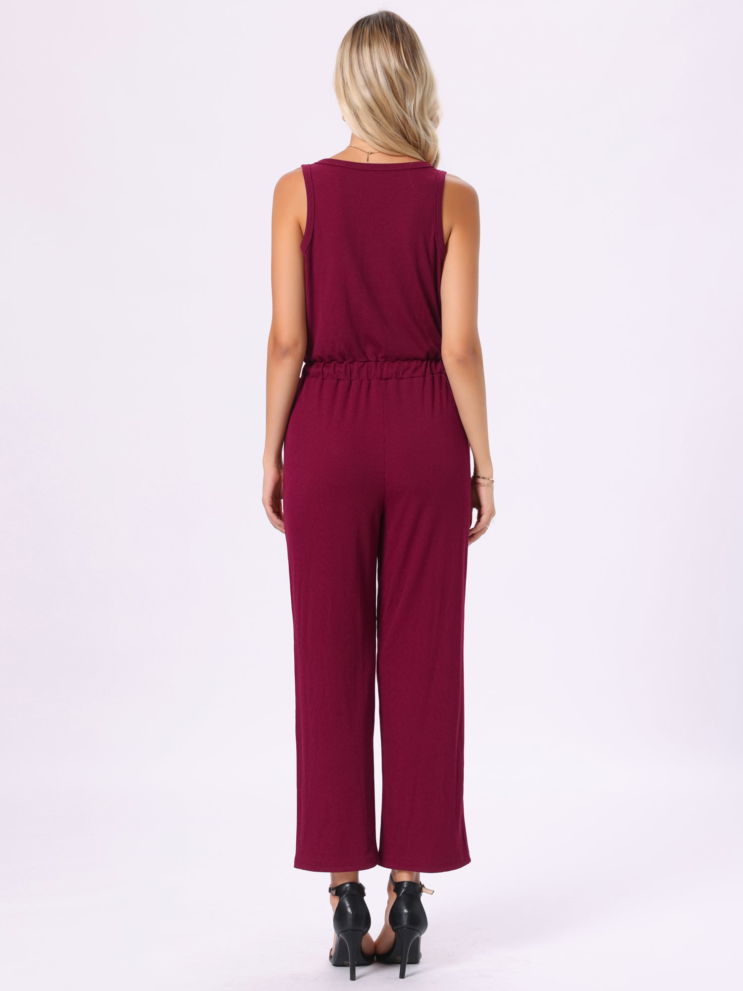 Sleeveless Crew Neck Knit Wide Leg Jumpsuits