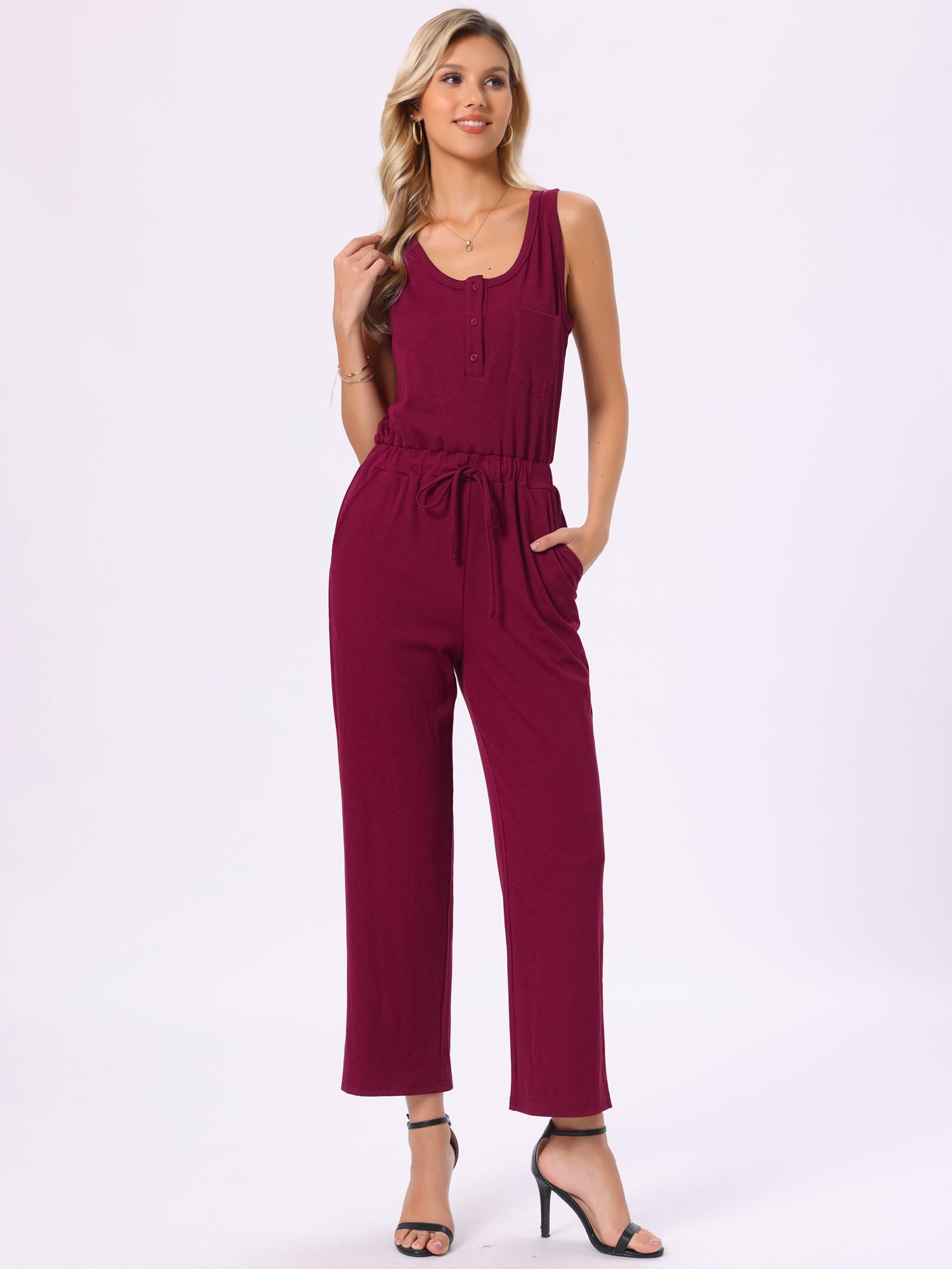 Sleeveless Crew Neck Knit Wide Leg Jumpsuits